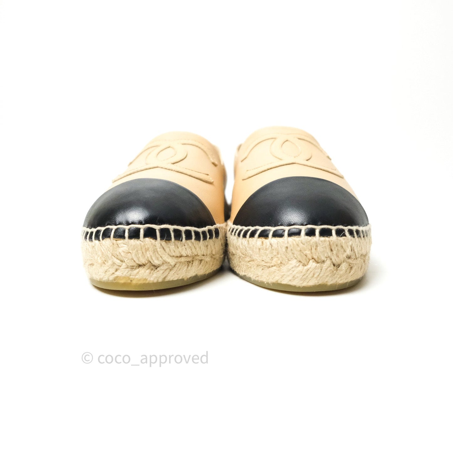 Chanel Espadrille Black Beige Leather Size 39