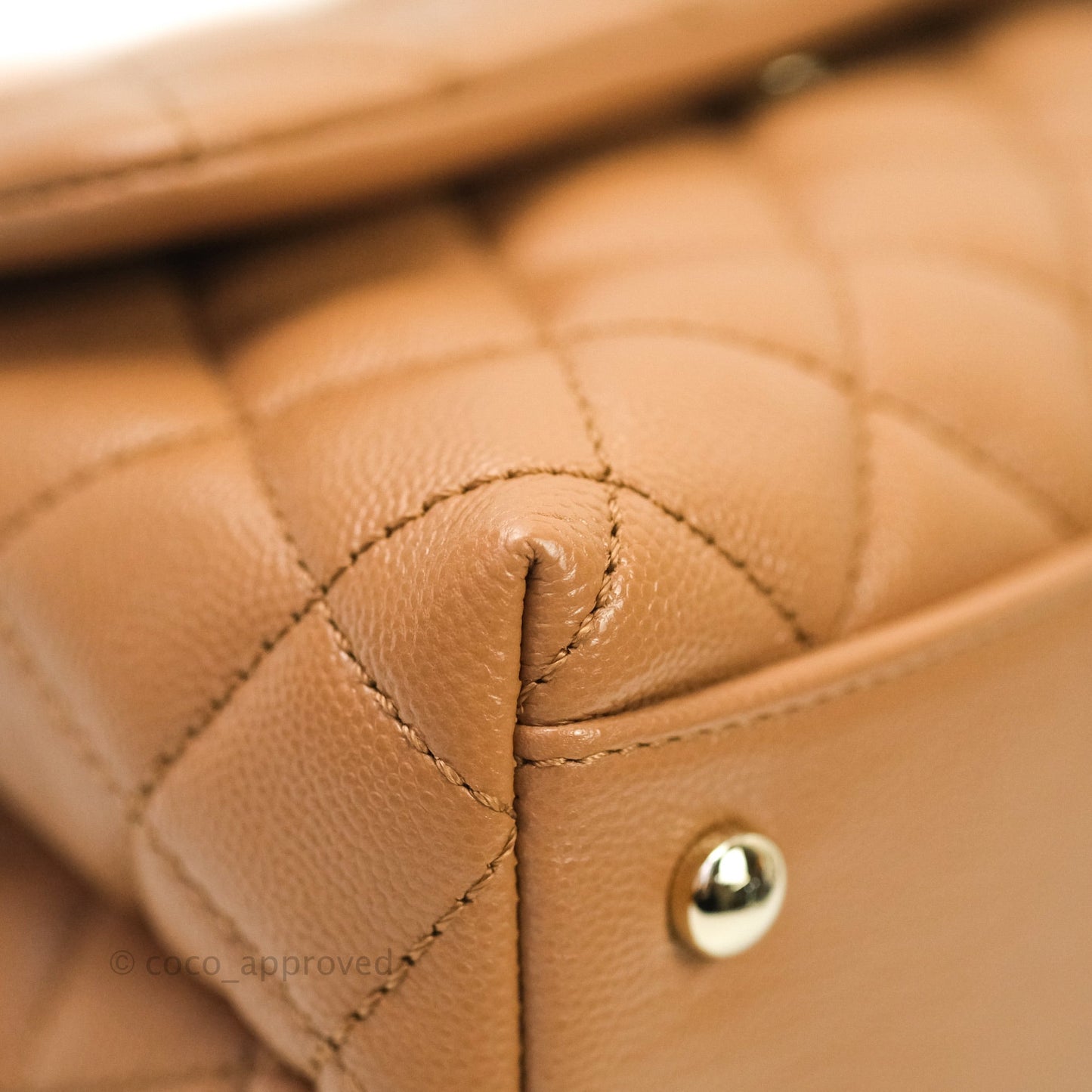 Chanel Mini Coco Handle Quilted Dark Beige Caviar Gold Hardware 21P
