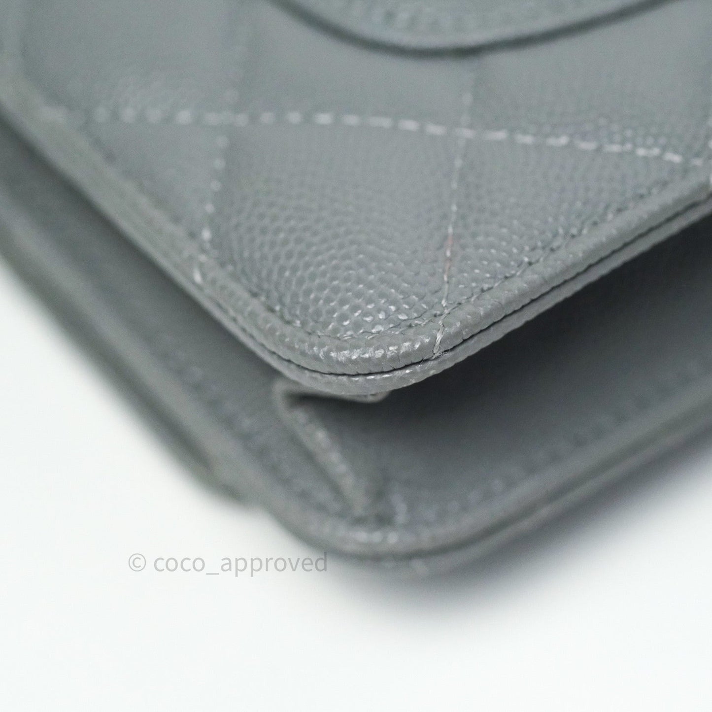 Chanel Caviar Quilted Wallet on Chain WOC Grey Light Gold Hardware 20C
