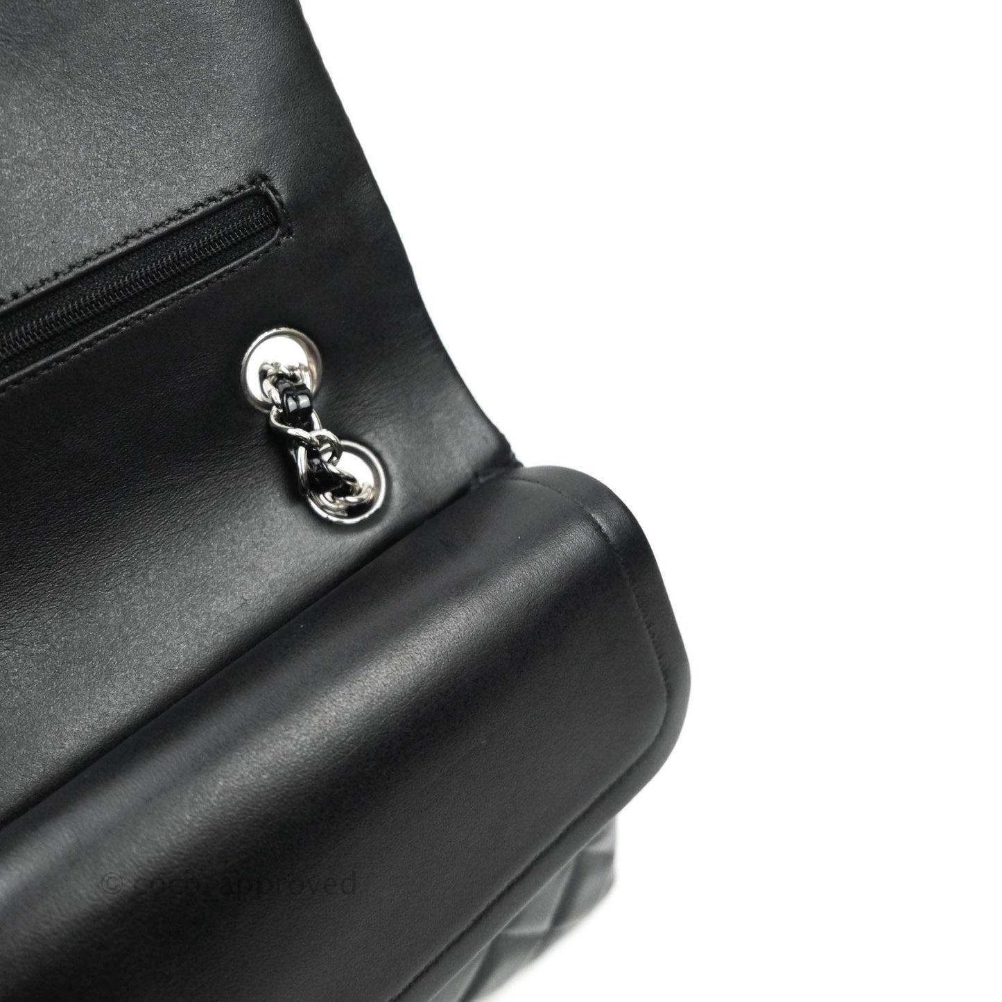 Chanel Classic M/L Medium Double Flap Bag Black Patent Silver Hardware