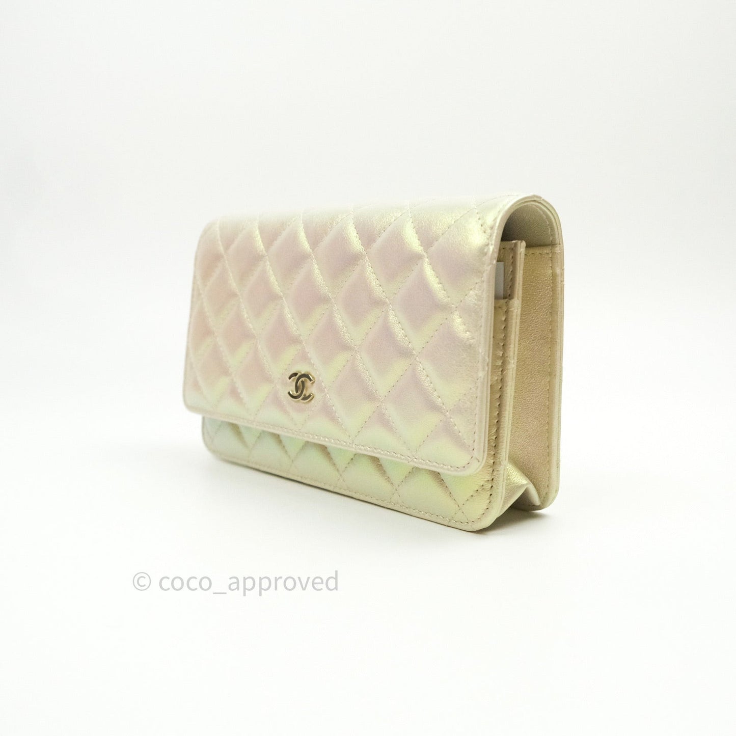 Chanel Quilted Wallet on Chain WOC Iridescent Ivory Gold Hardware 20A
