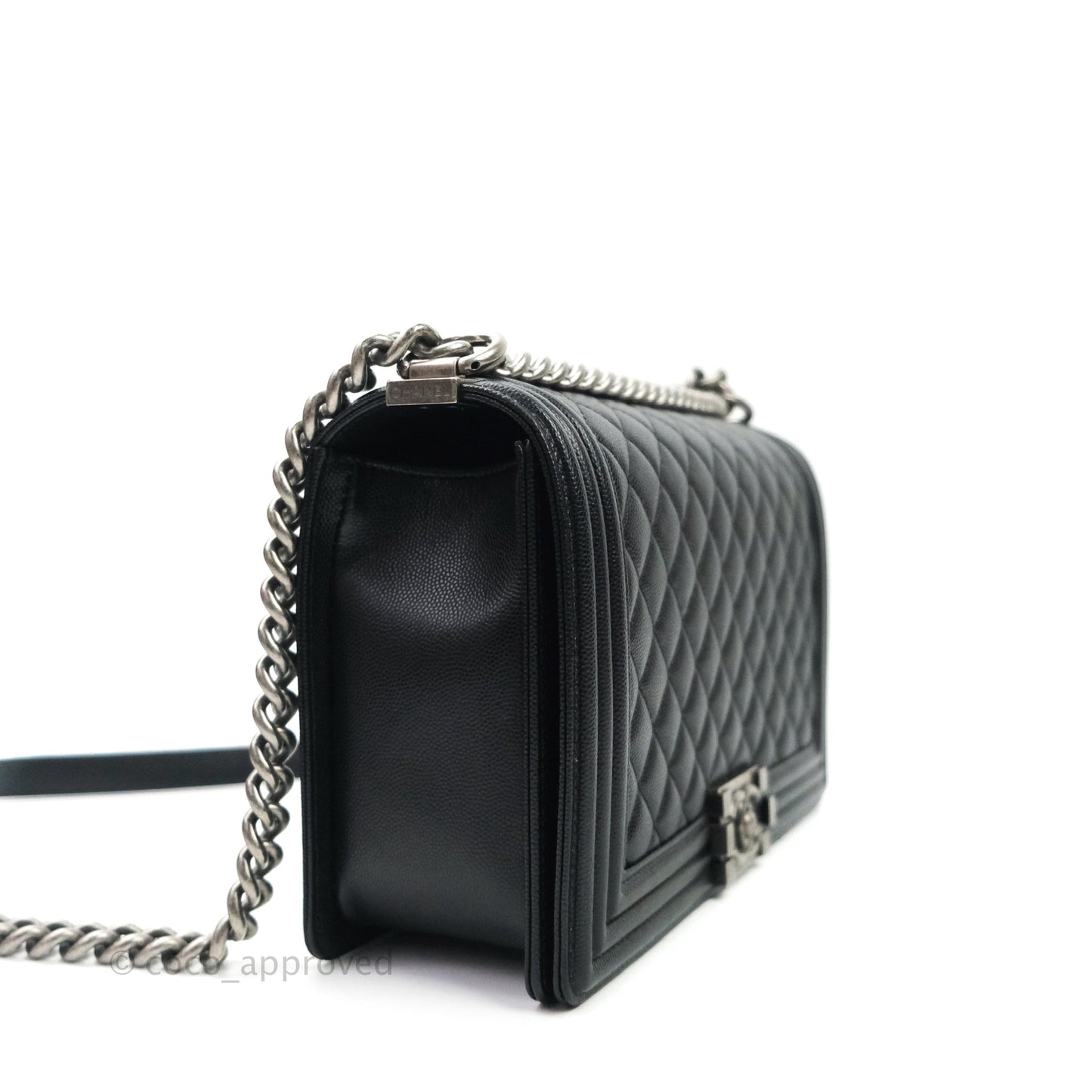 Chanel Boy New Medium Quilted Black Caviar Ruthenium Hardware