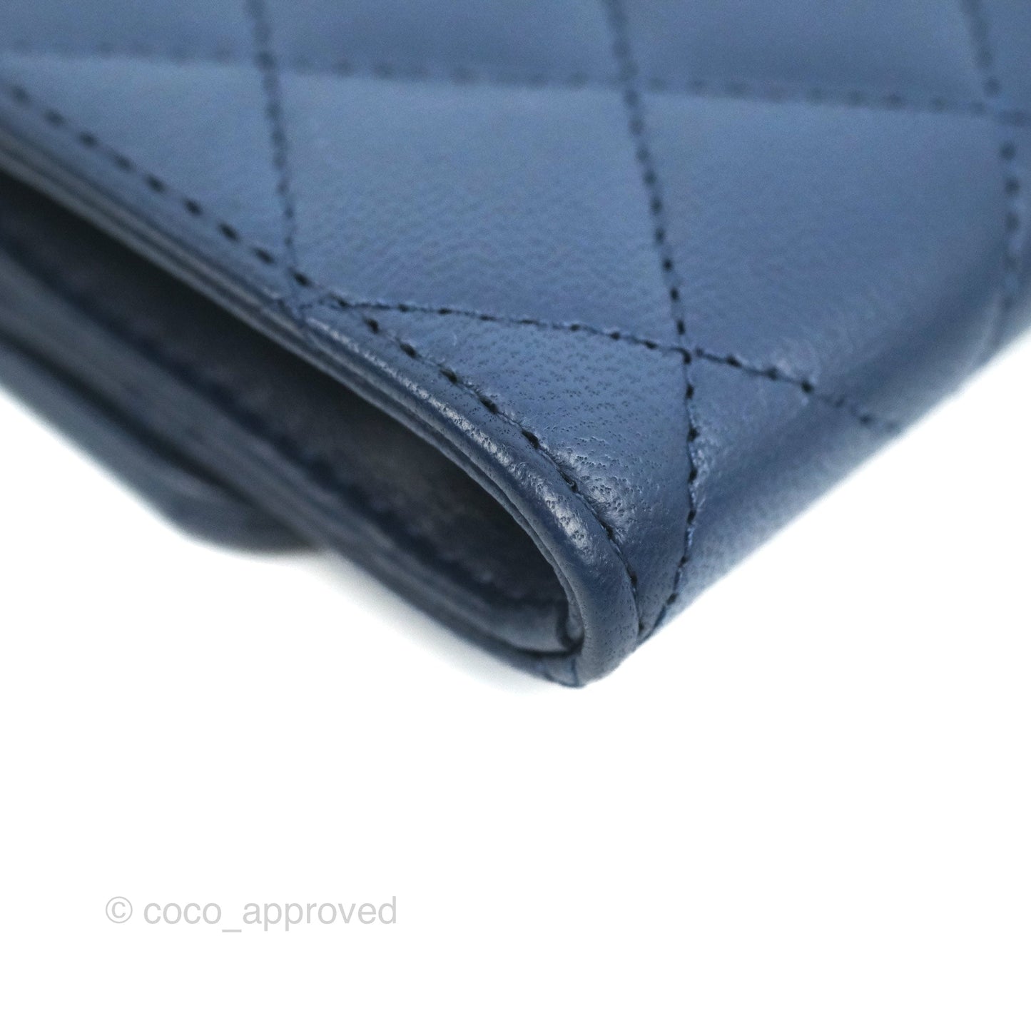 Chanel Quilted Flap Card Holder Navy Lambskin Silver Hardware