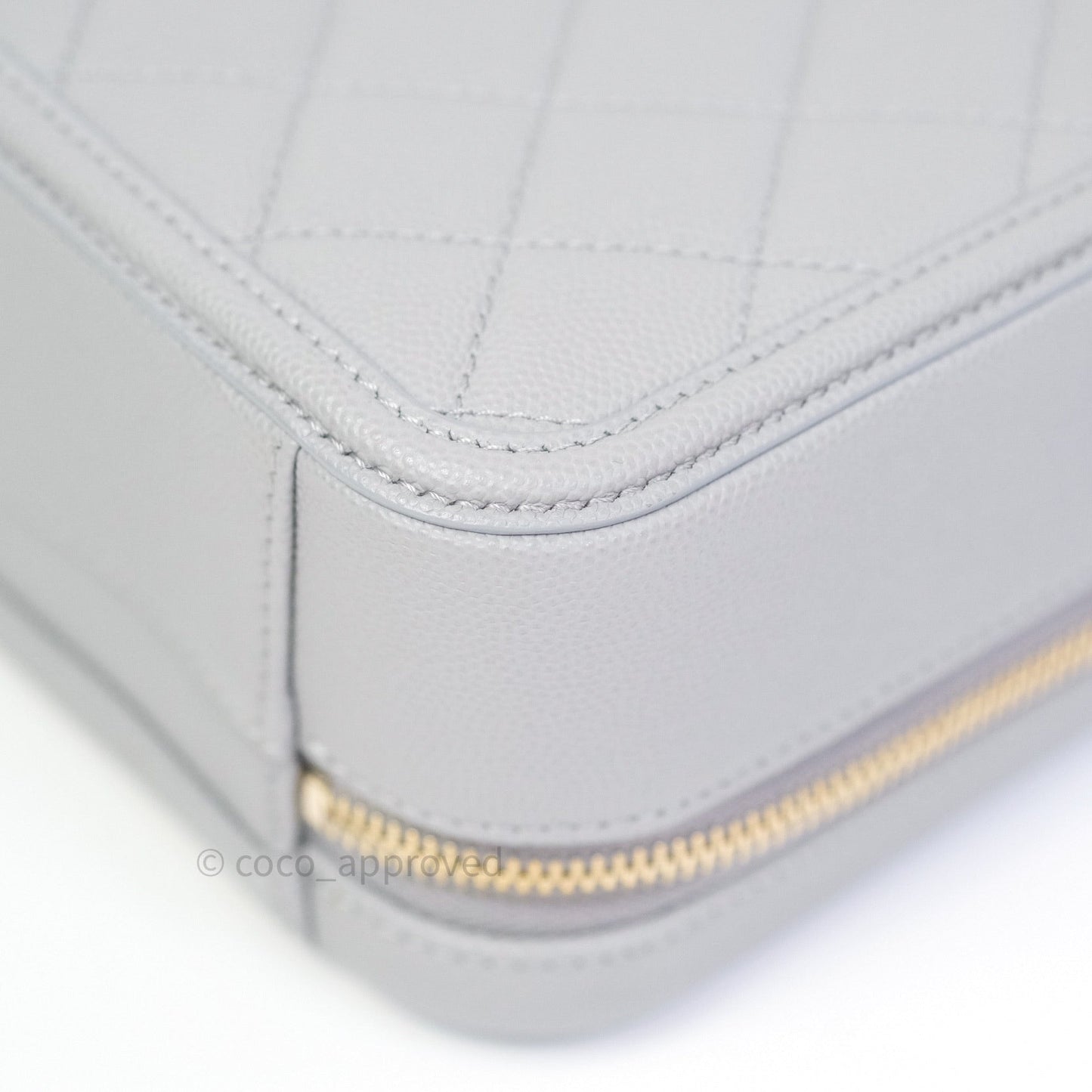 Chanel Quilted Medium CC Filigree Vanity Case Grey Caviar Light Gold Hardware