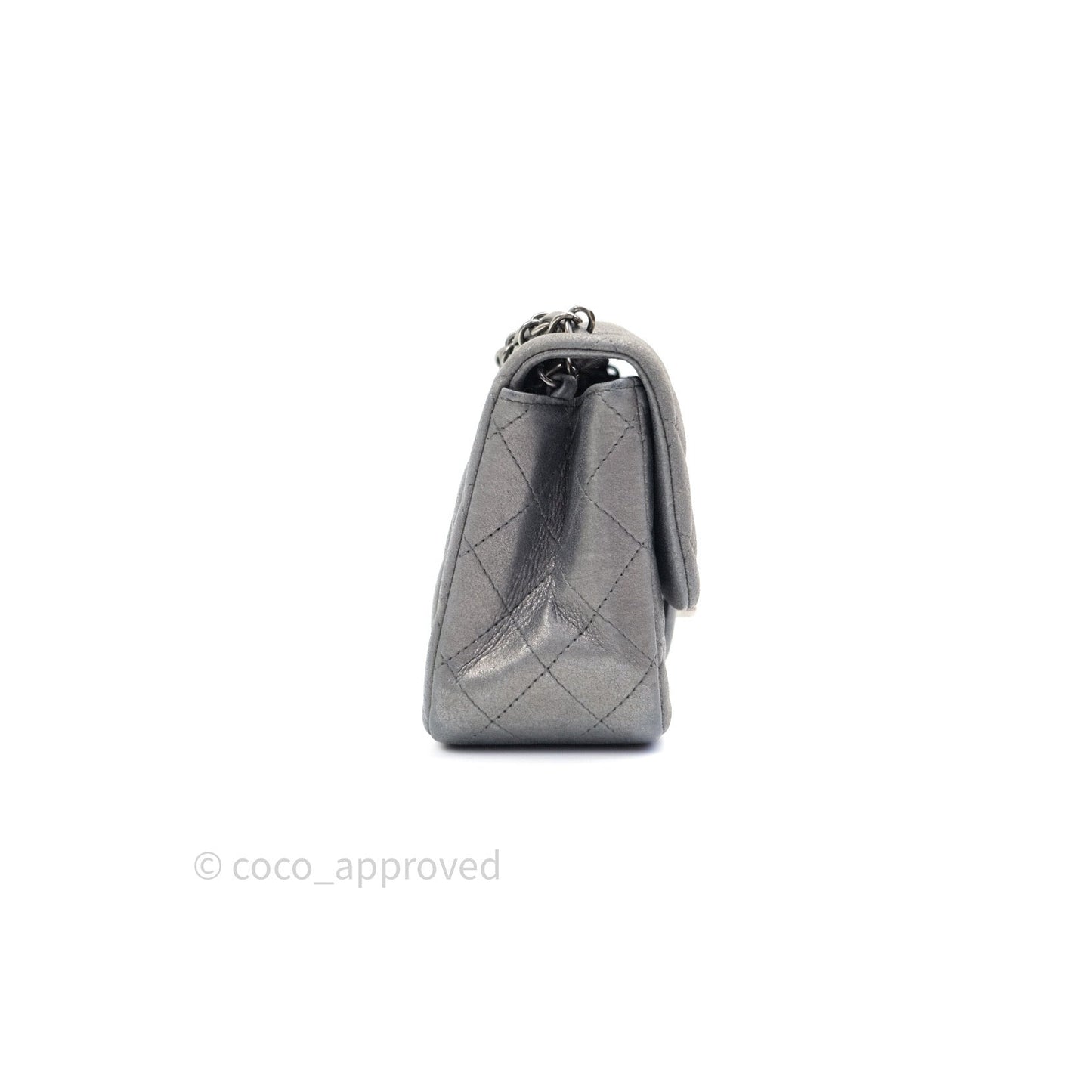 Chanel Mini Square Charcoal Grey Goatskin Ruthenium Hardware