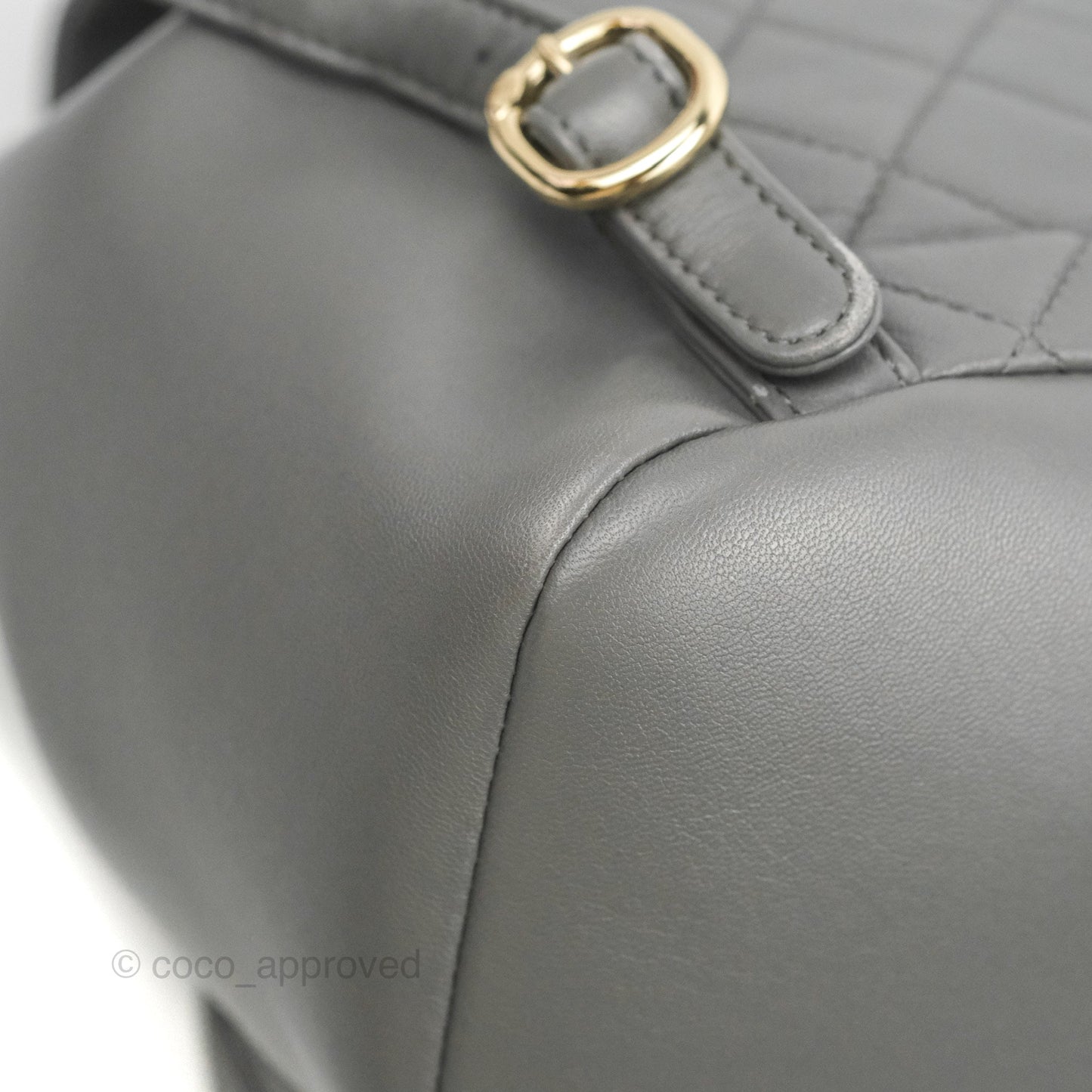 Chanel Quilted Small Duma Drawstring Backpack Grey Lambskin Gold Hardware 22A