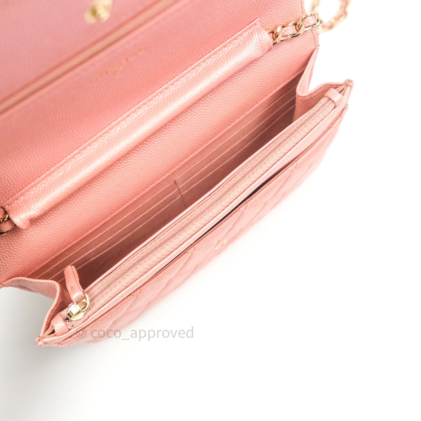 Chanel Quilted Wallet on Chain WOC Iridescent Pink Caviar Gold Hardware 19S