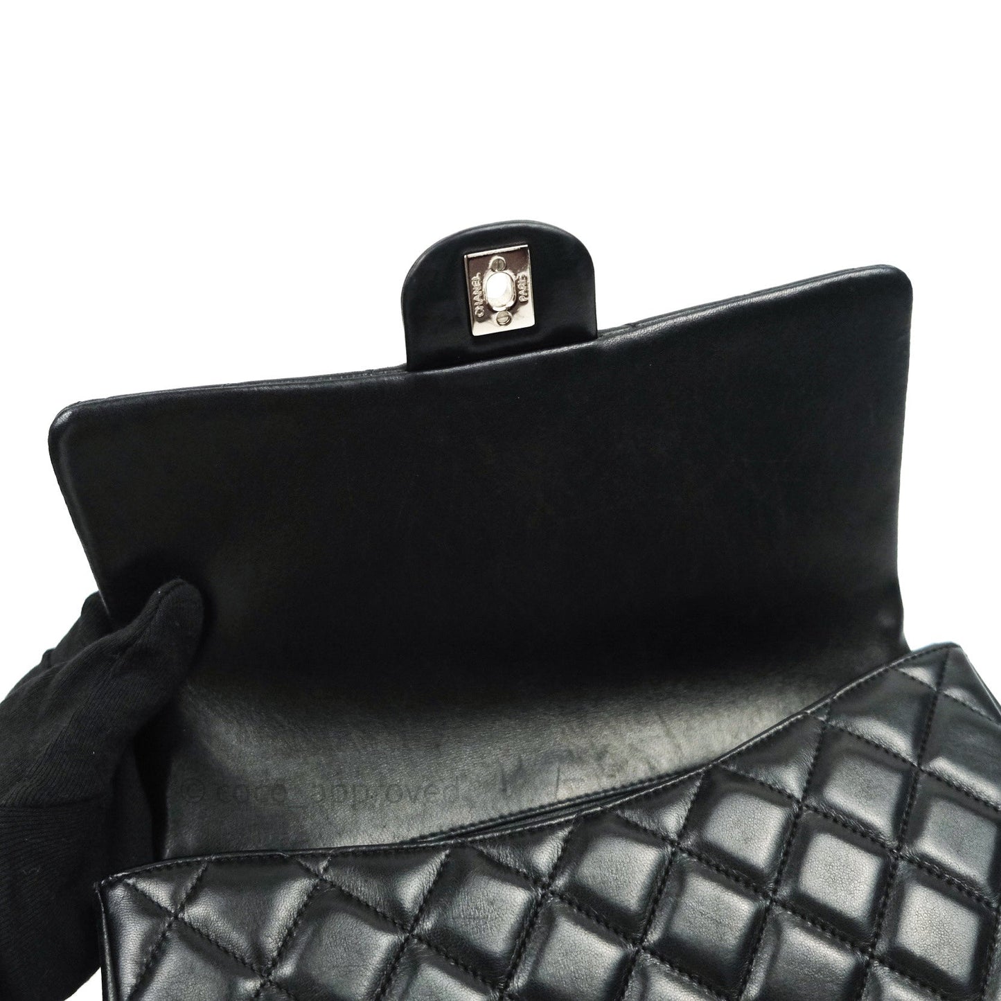 Chanel Quilted Clutch with Chain Black Lambskin Silver Hardware