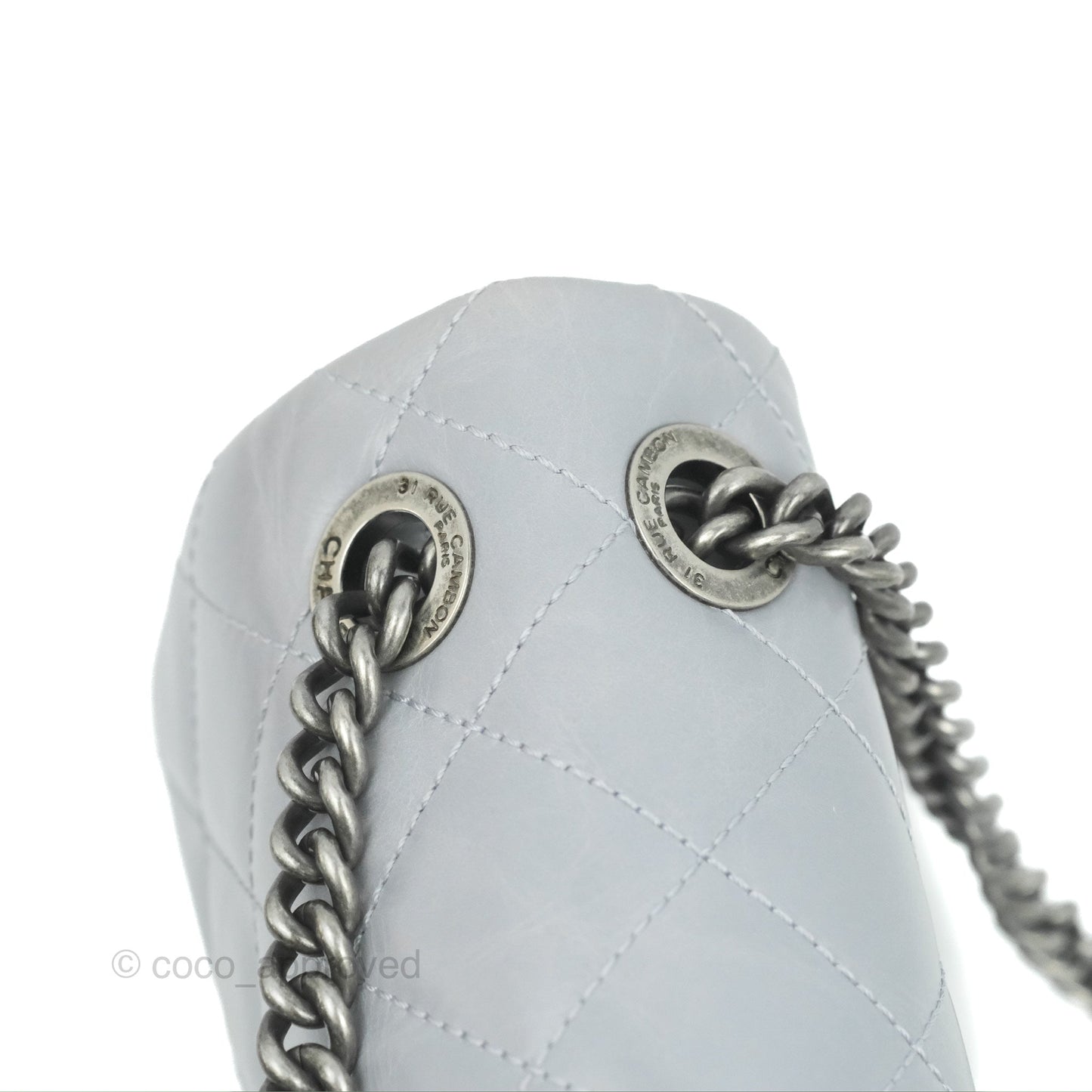 Chanel Medium Easy Flap Bag Light Grey Blue Aged Calfskin Ruthenium Hardware