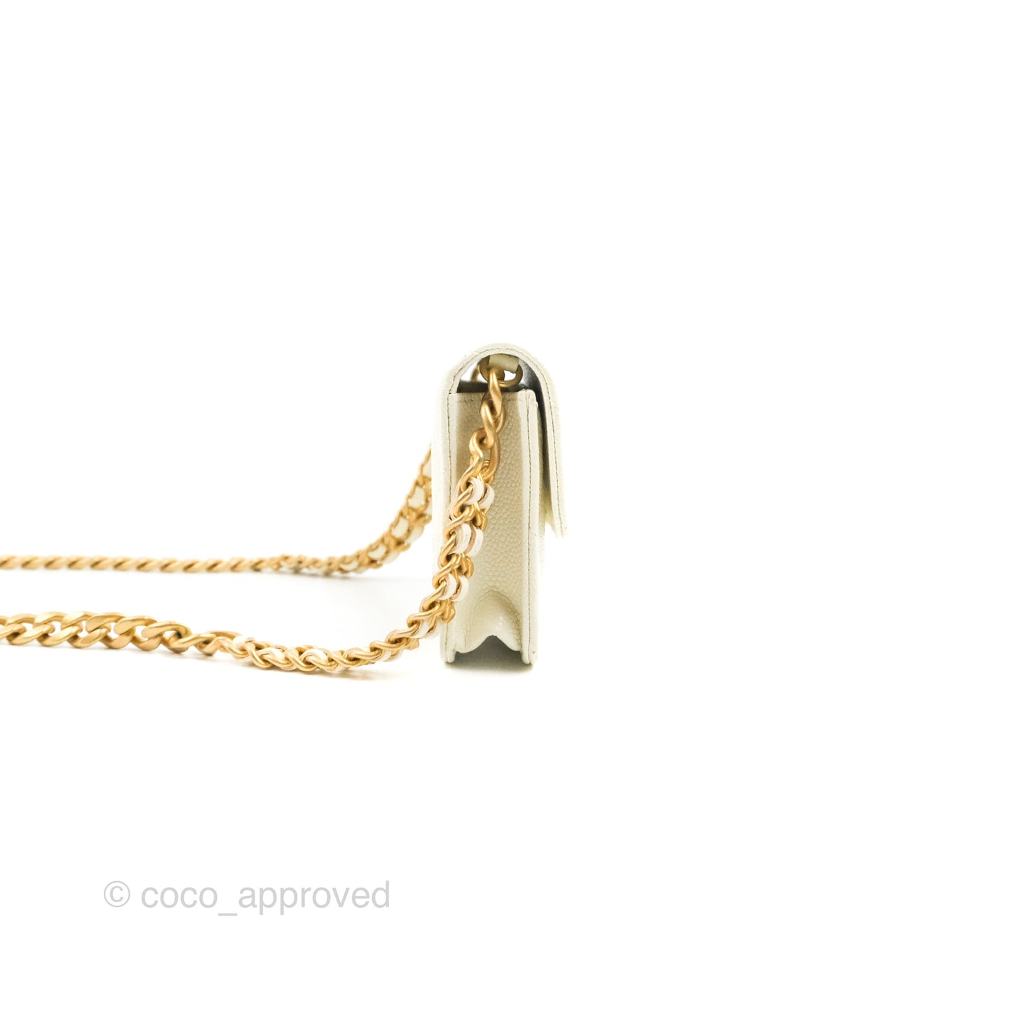 Chanel Mini Clutch With Chain White Caviar Aged Gold Hardware