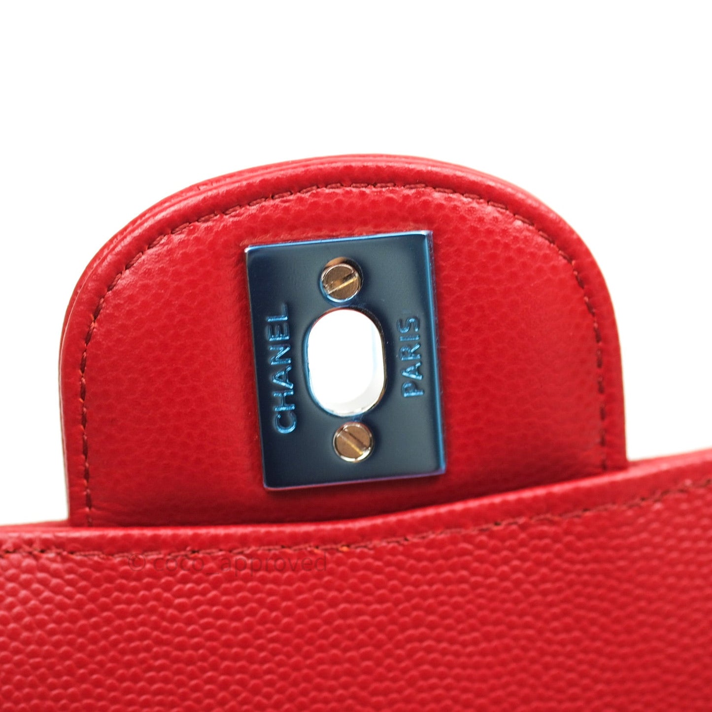 Chanel Quilted M/L Medium Double Flap Red Caviar Silver Hardware 16S