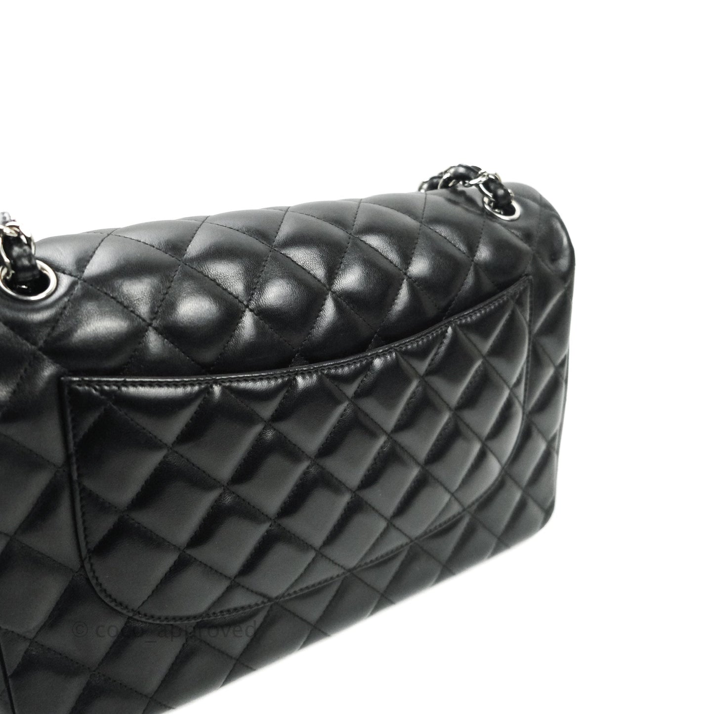 Chanel Jumbo Double Flap Bag Black Lambskin Silver Hardware⁣⁣