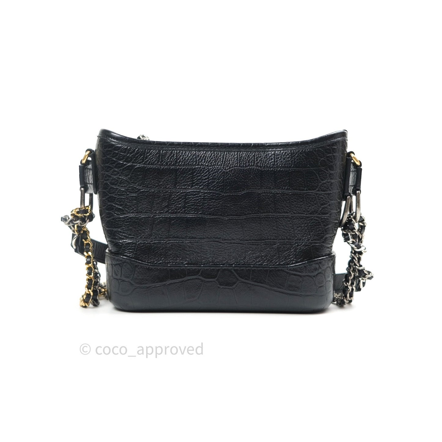 Chanel Crocodile Embossed Calfskin Small Gabrielle Cocodile Hobo Black