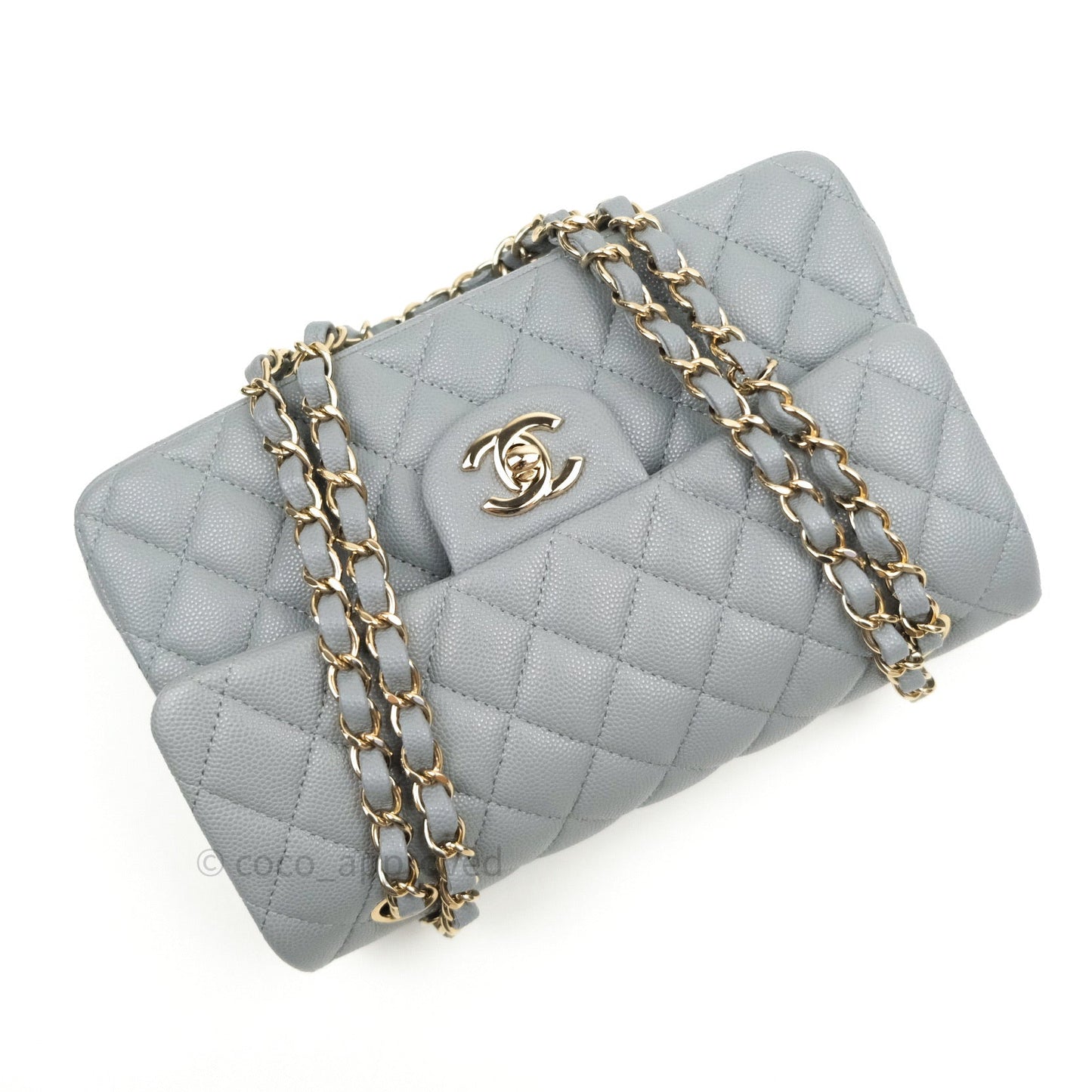 Chanel Classic Small S/M Flap Grey Caviar Light Gold Hardware