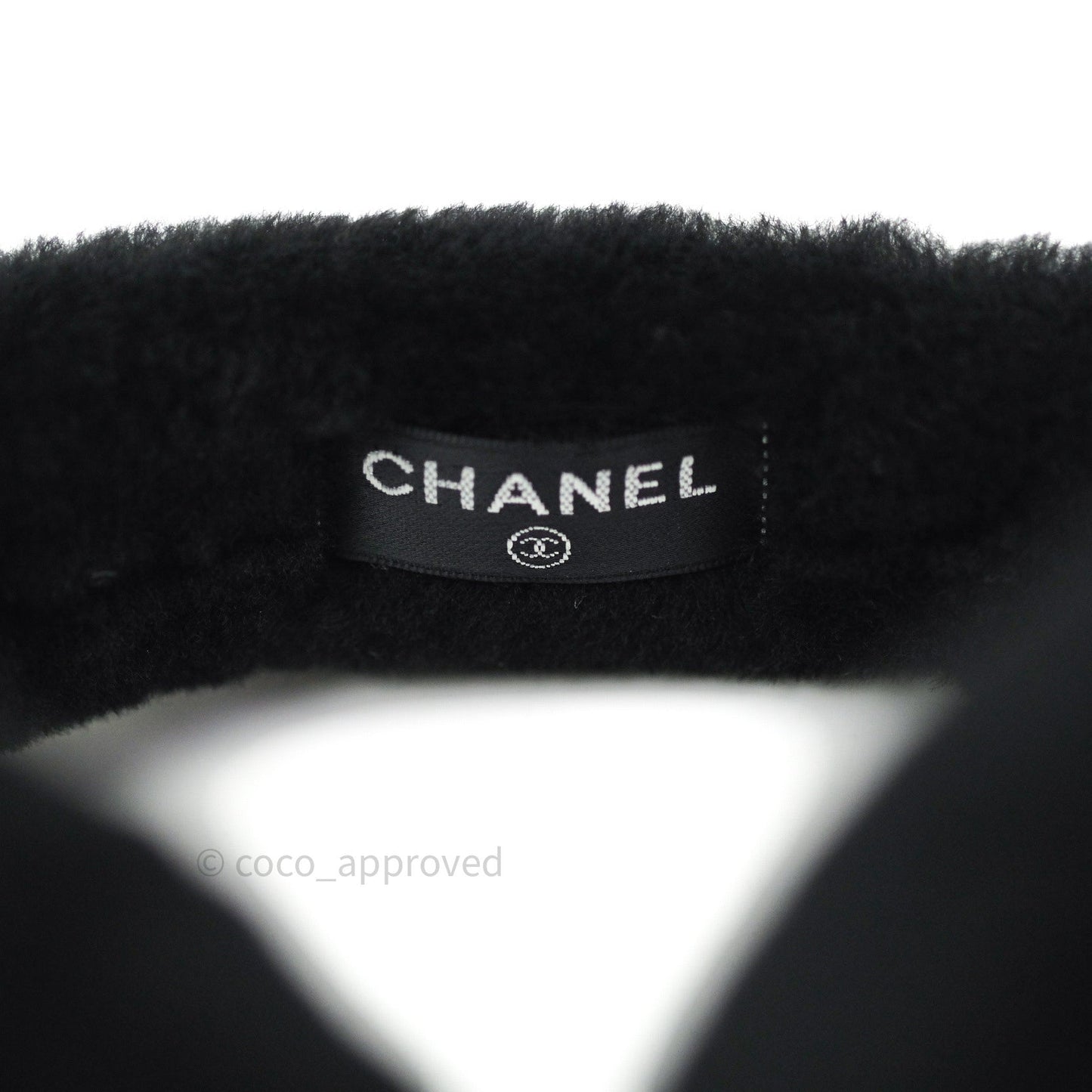 Chanel Shearling Cashmere Black Ivory Logo Earmuffs