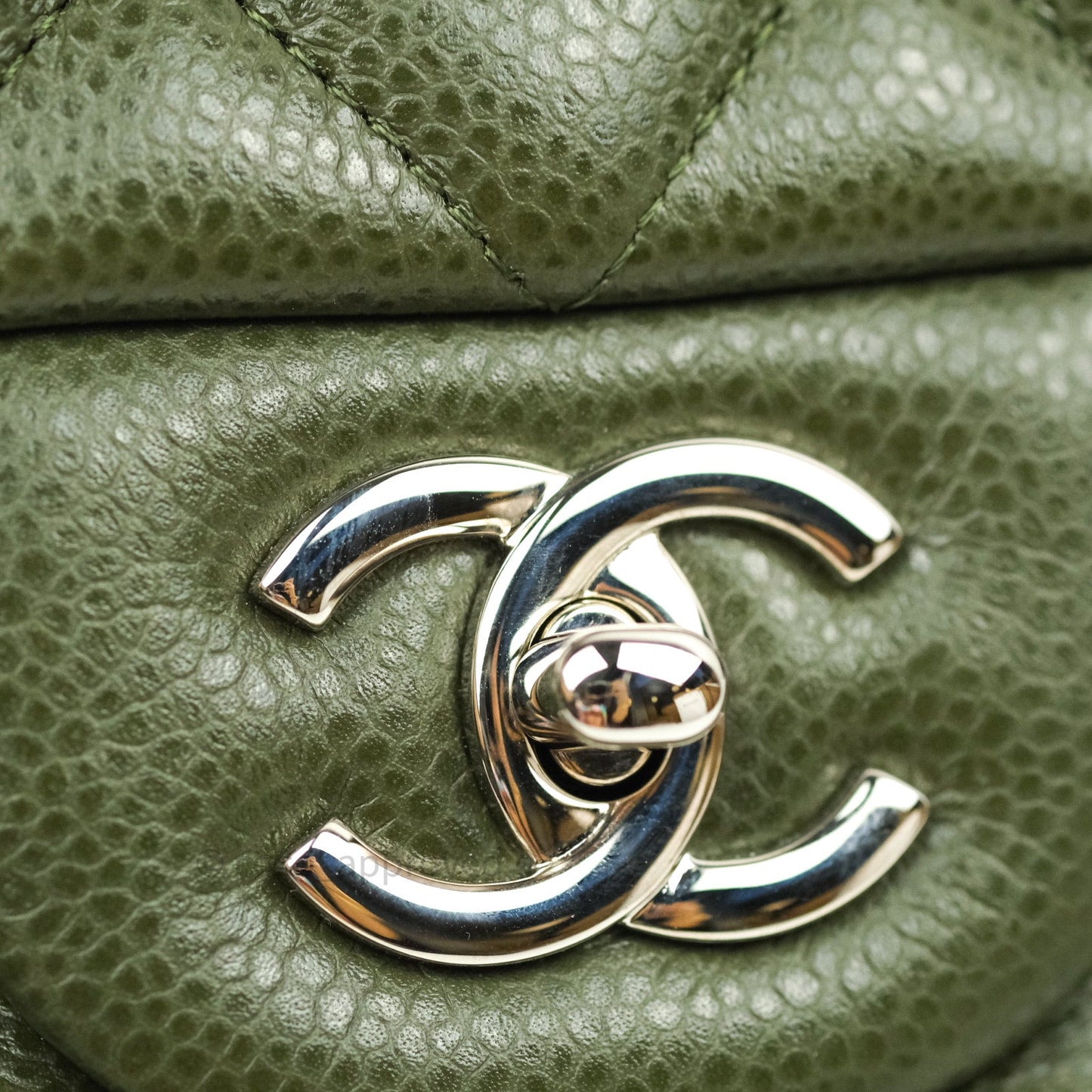 Chanel Classic Jumbo Double Flap Quilted Green Caviar Silver Hardware⁣⁣