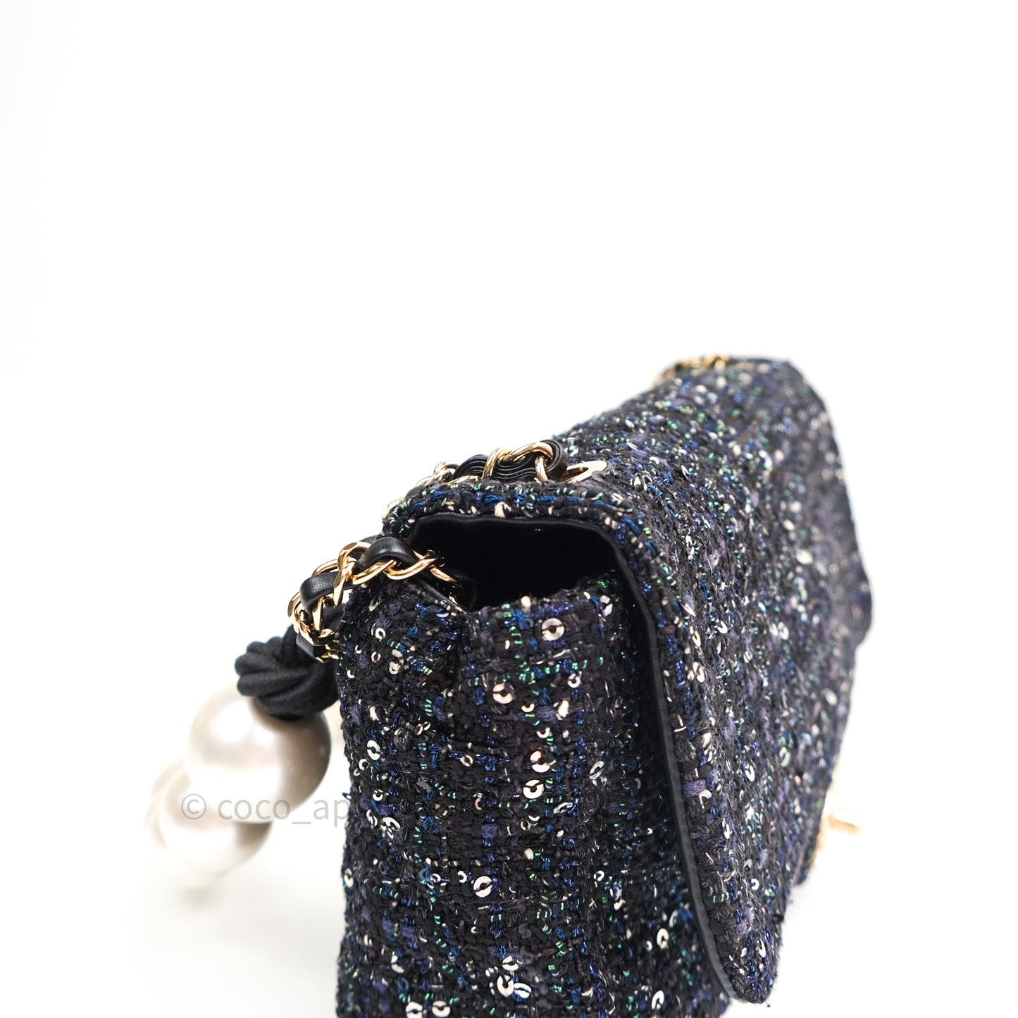 Chanel Tweed Medium Pearl Handle Flap Black Ecru