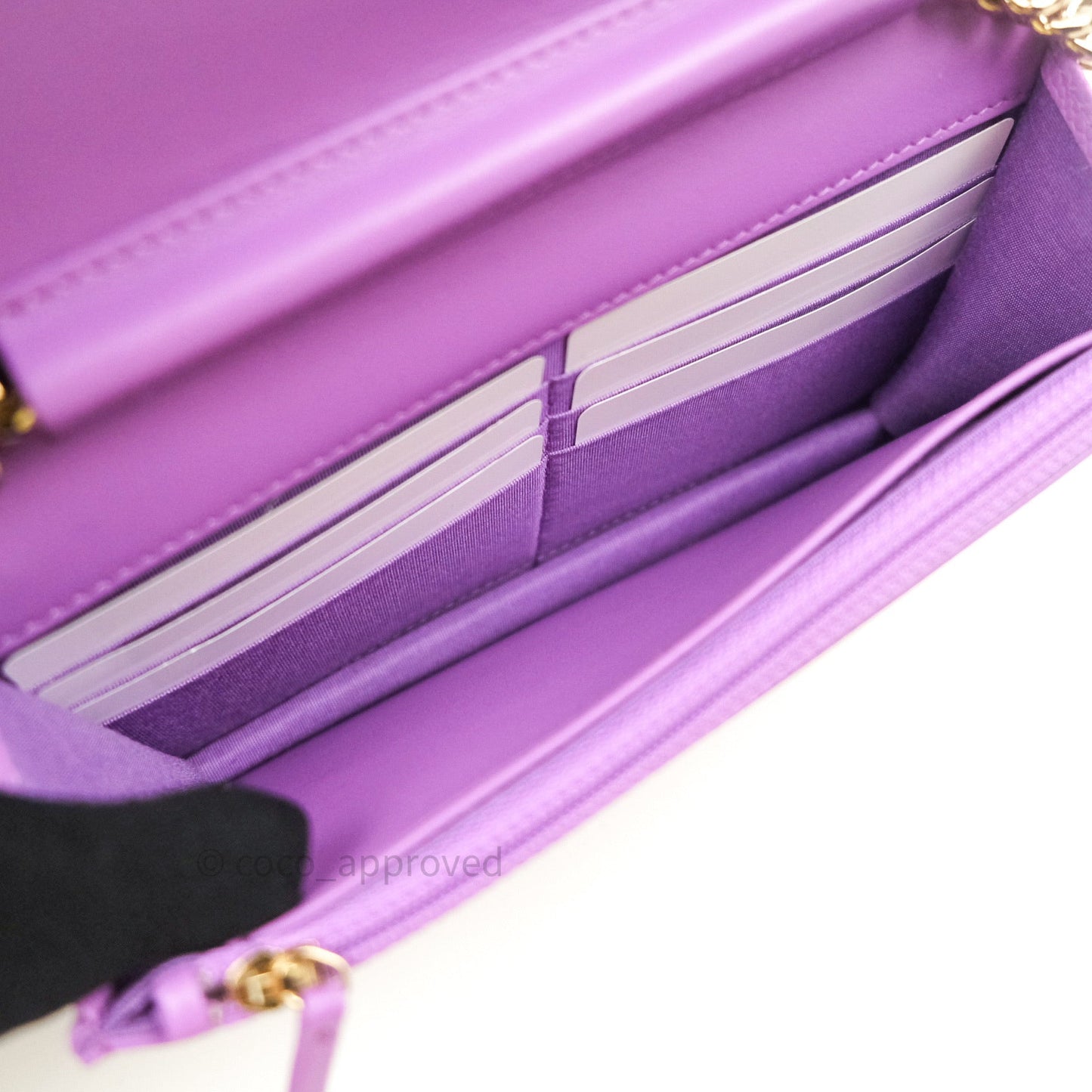 Chanel Quilted Boy Wallet on Chain WOC Purple Caviar Gold Hardware