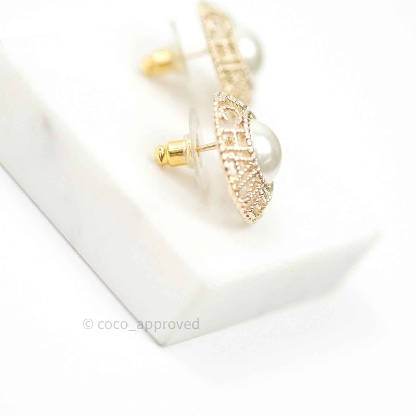 Chanel Pearl CC Round Rope Logo Earrings Gold