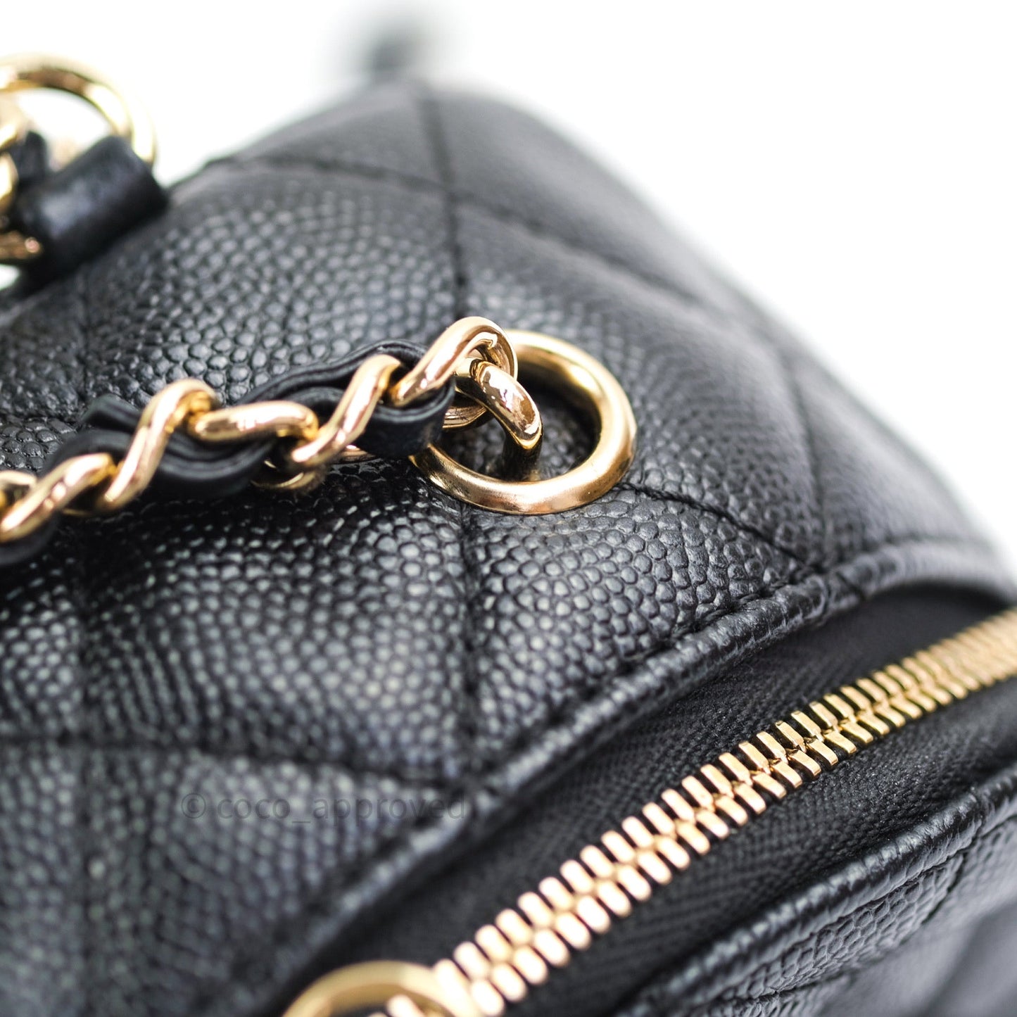 Chanel Quilted Small CC Day Backpack Black Caviar Light Gold Hardware