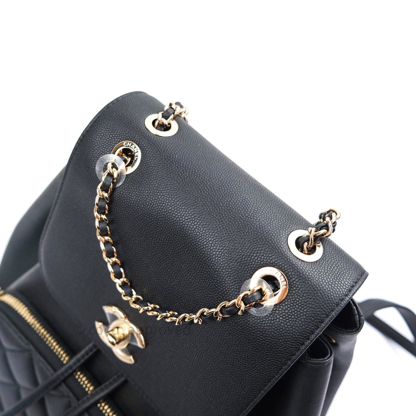 Chanel Quilted Business Affinity Backpack Black Caviar Light Gold Hardware