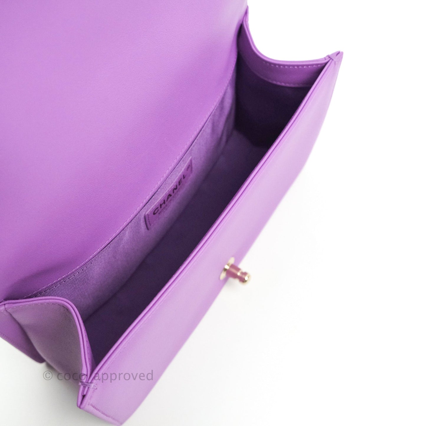 Chanel Boy Chevron Medium Purple Calfskin Gold Hardware