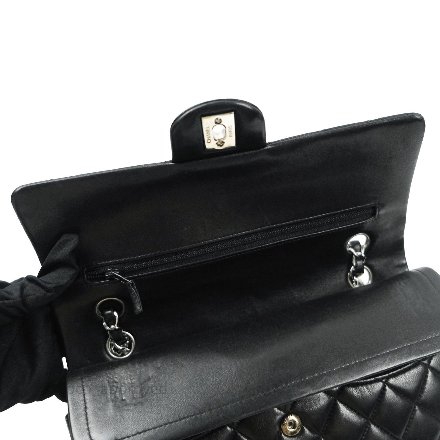 Chanel Classic M/L Medium Double Flap Black Lambskin Silver Hardware