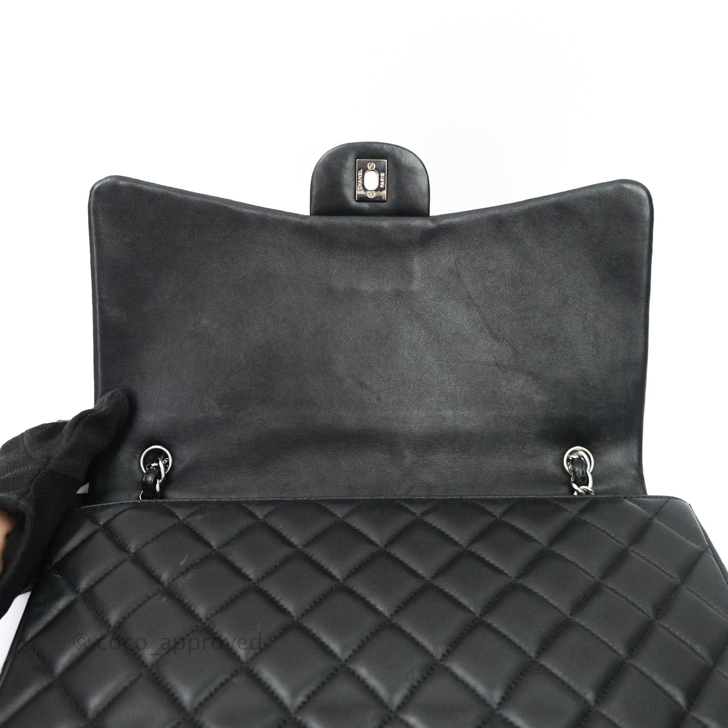 Chanel Quilted Maxi Single Flap Black Lambskin Silver Hardware