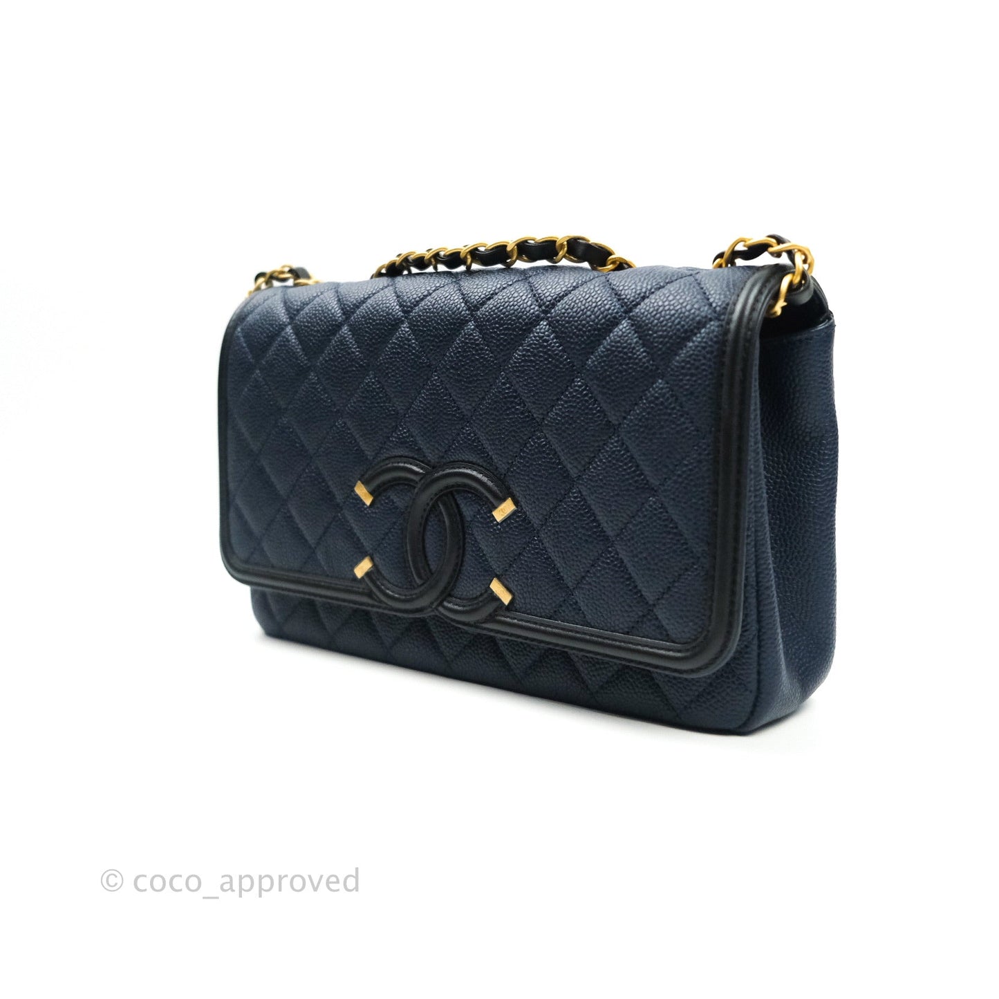 Chanel Quilted Medium CC Filigree Flap Navy Caviar