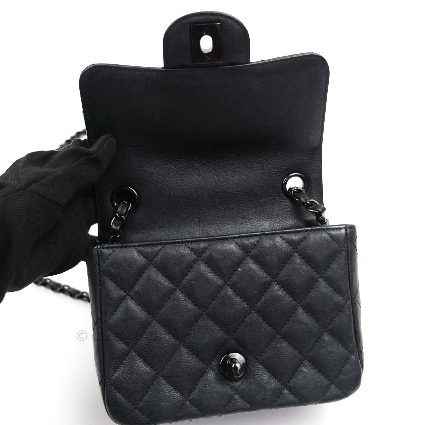 Chanel Quilted Mini Square Flap So Black Crumpled Calfskin