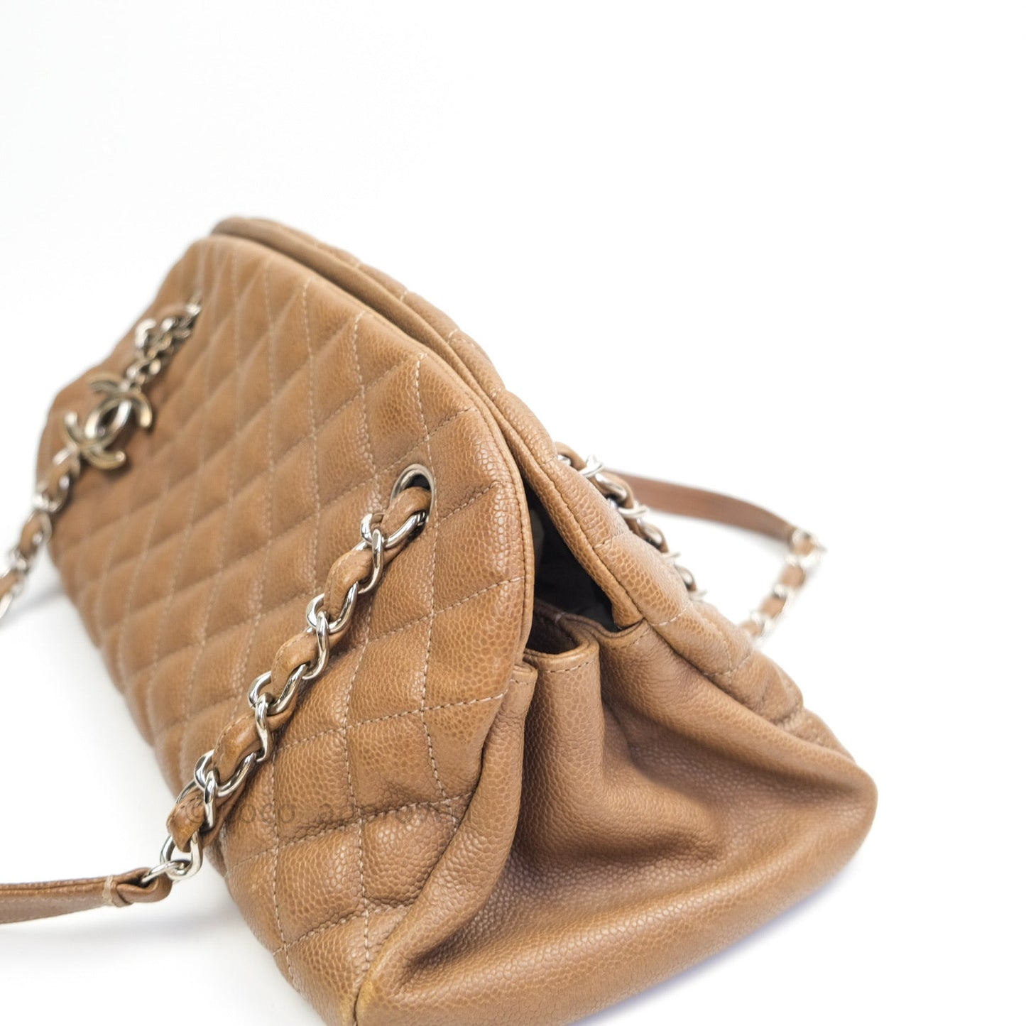 Chanel Mademoiselle Bowling Medium Light Brown Caviar Leather Silver Hardware