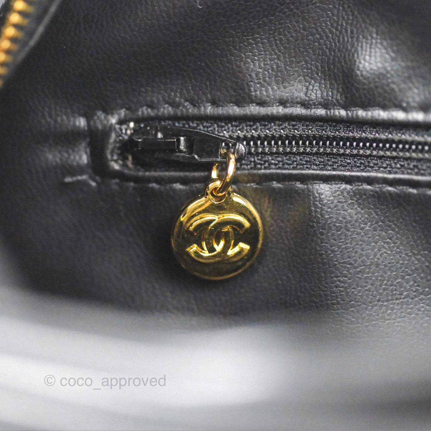 Chanel Vintage Coco Black Leather Patent Make Up Pouch