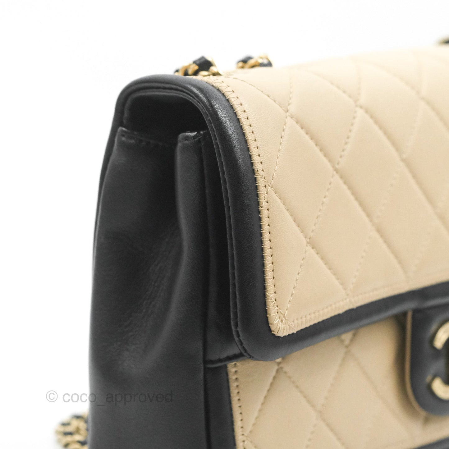 Chanel Quilted Graphic Flap Bag Black/Beige Calfskin Gold Hardware