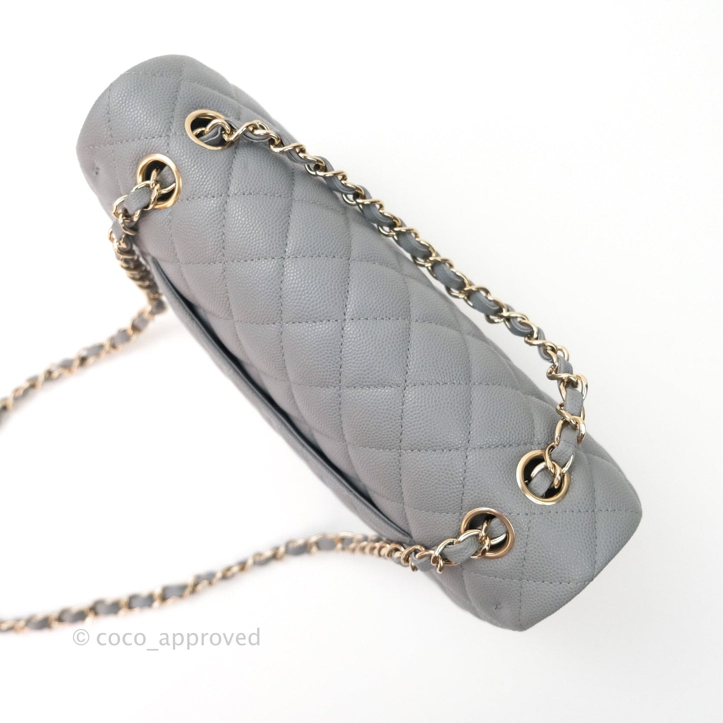 Chanel Classic M/L Medium Double Flap Quilted Grey Caviar Gold Hardware 20C