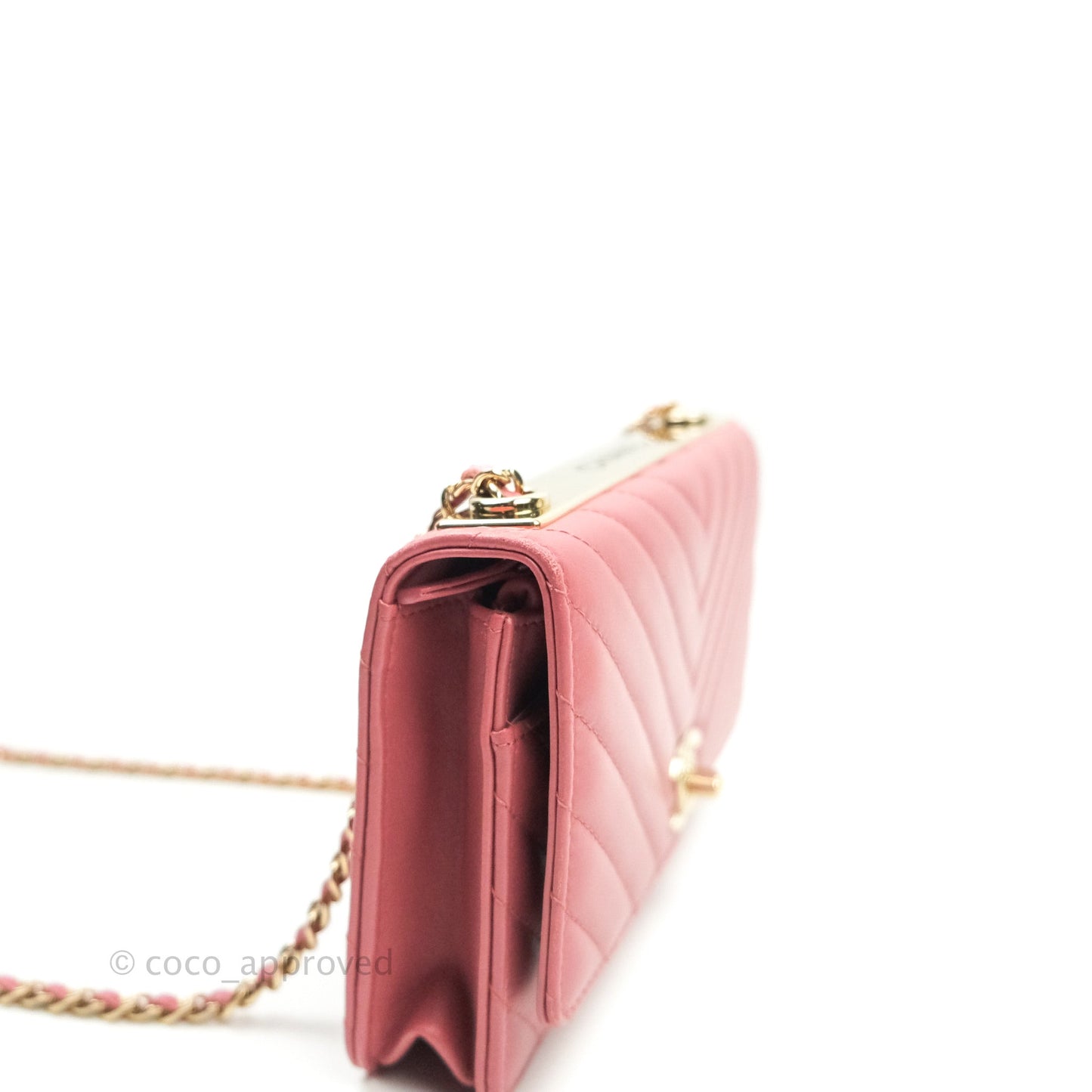 Chanel Trendy CC WOC Wallet on Chain Chevron Pink Lambskin Gold Hardware