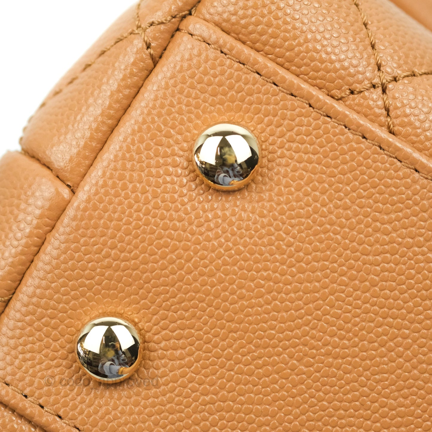 Chanel Mini (Small) Coco Handle Quilted Dark Beige Caramel Caviar Gold Hardware Lizard Embossed Handle 21P