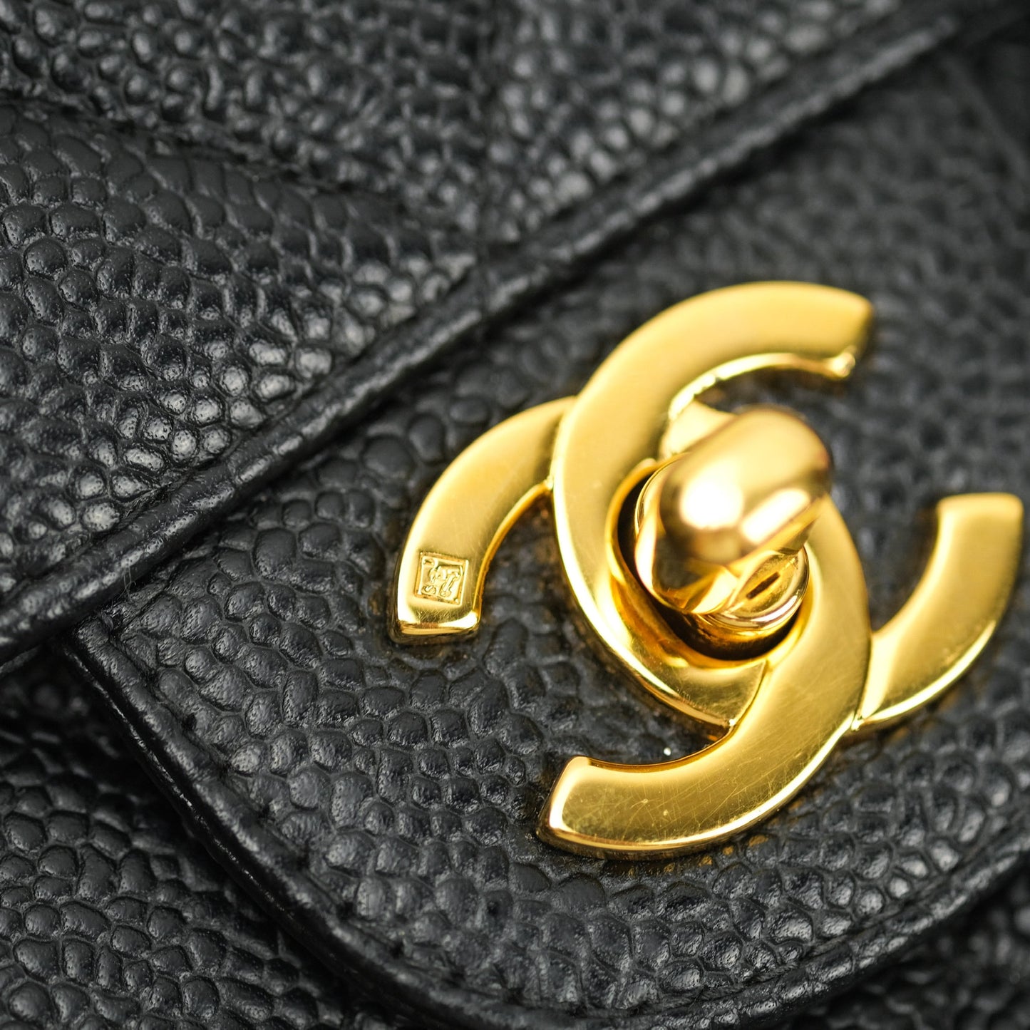 Chanel Classic Vintage Jumbo Single Flap Black Caviar 24K Gold Hardware