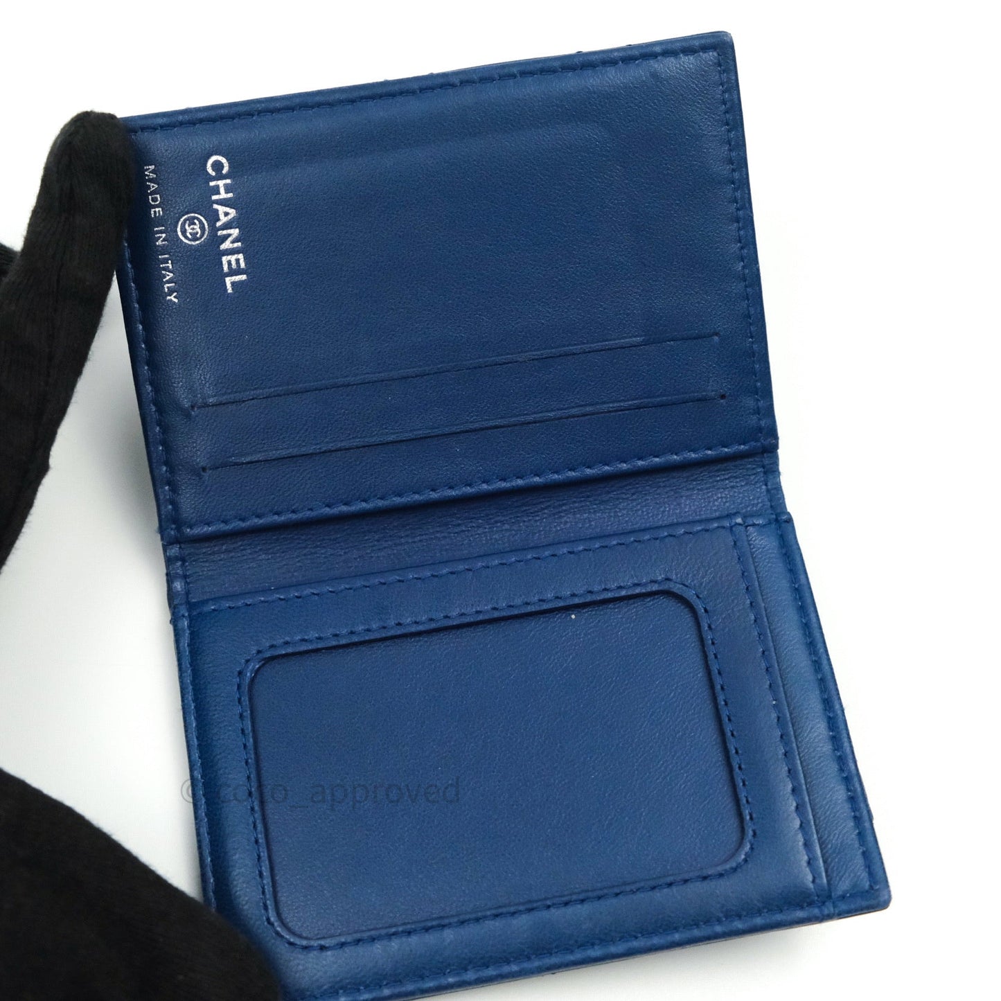 Chanel Blue Card Holder Lambskin Silver Hardware
