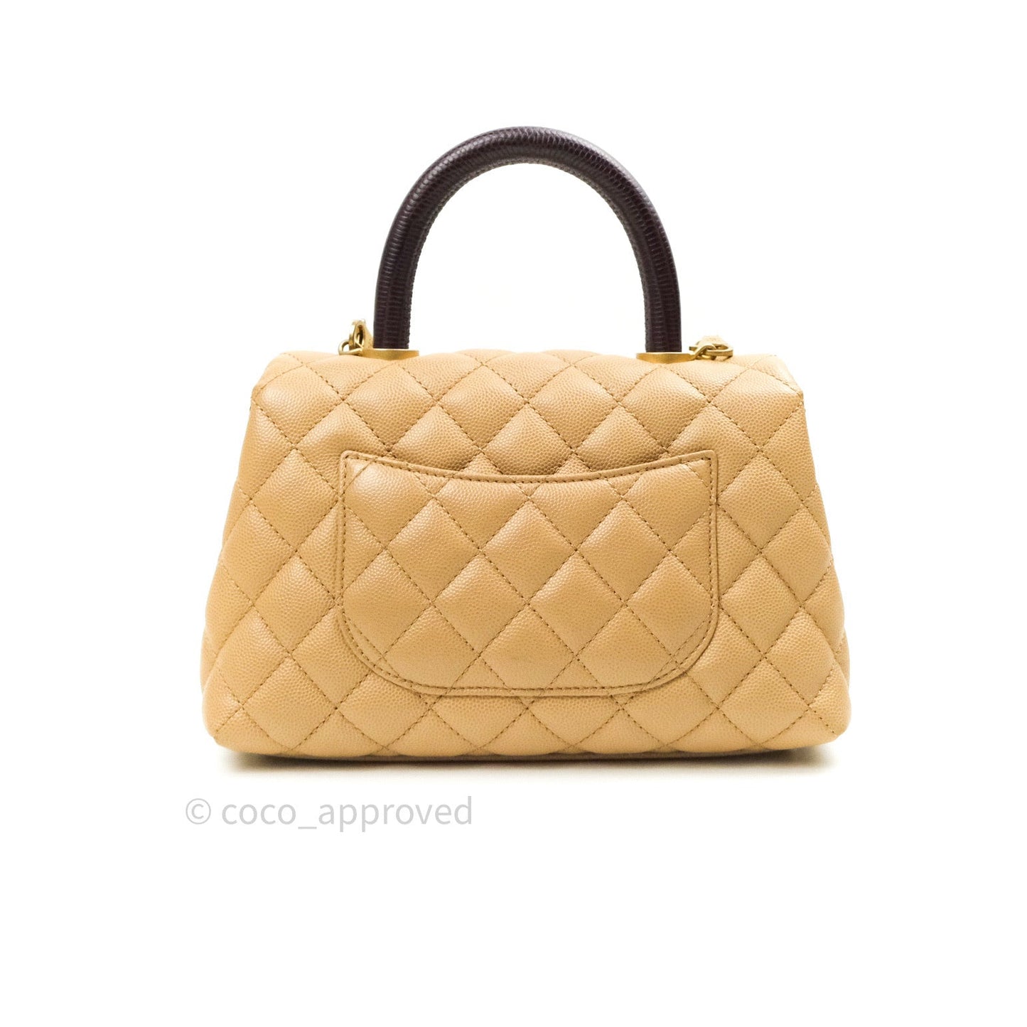 Chanel Mini Coco Handle Quilted Beige Caviar Gold Hardware Lizard Embossed Handle