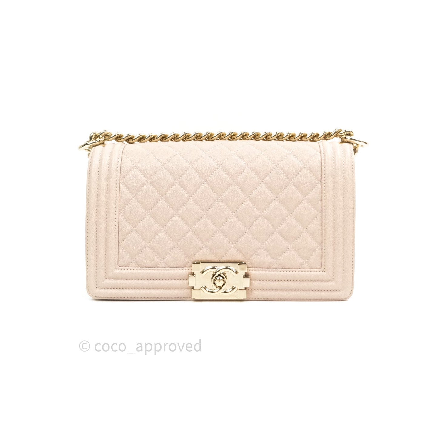 Chanel Quilted Medium Caviar Boy Flap Light Beige Light Gold Hardware
