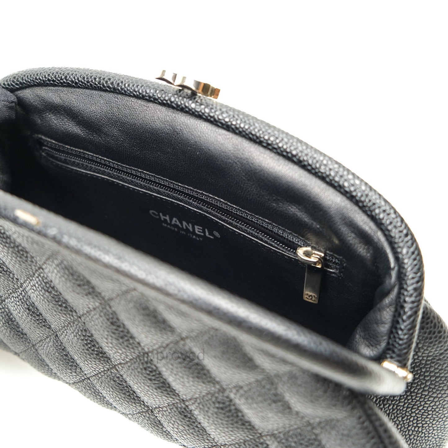 Chanel Quilted Timeless Kisslock Clutch Black Caviar Silver Hardware