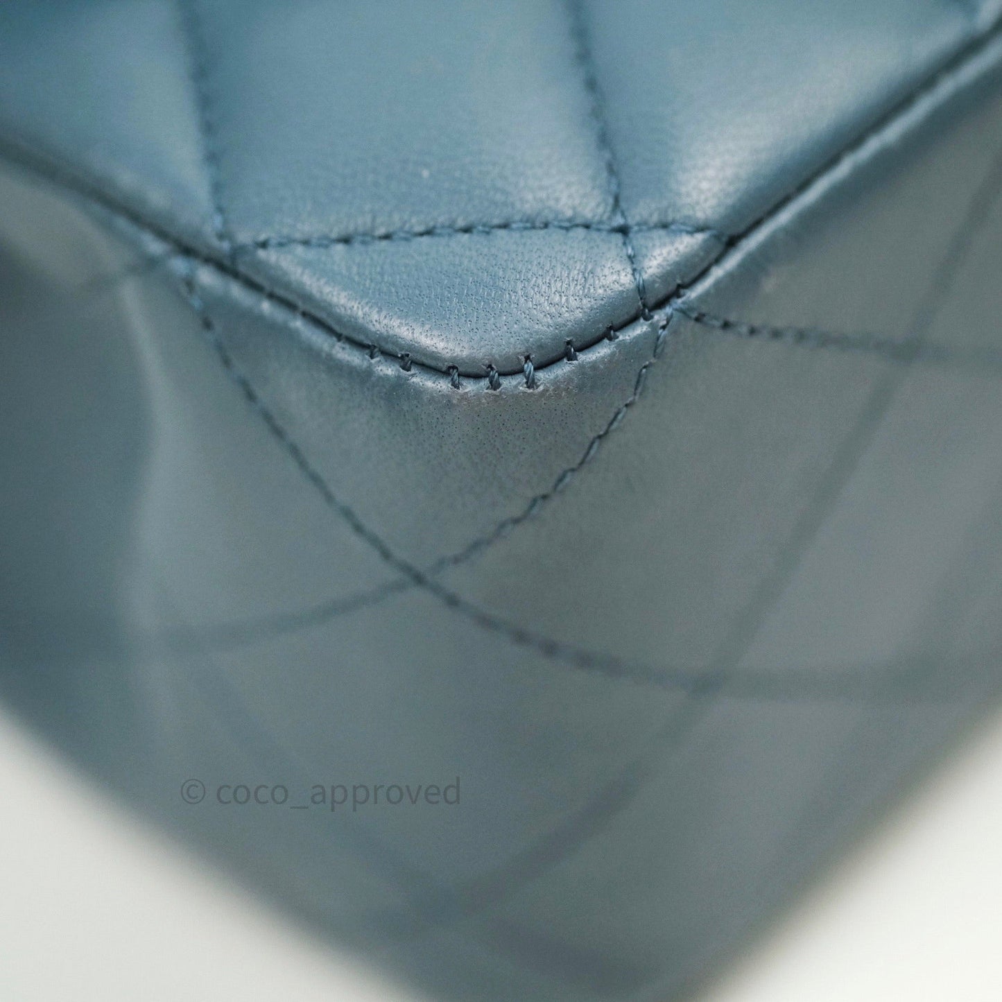 Chanel Classic M/L Lambskin Medium Double Flap Teal Blue Silver Hardware