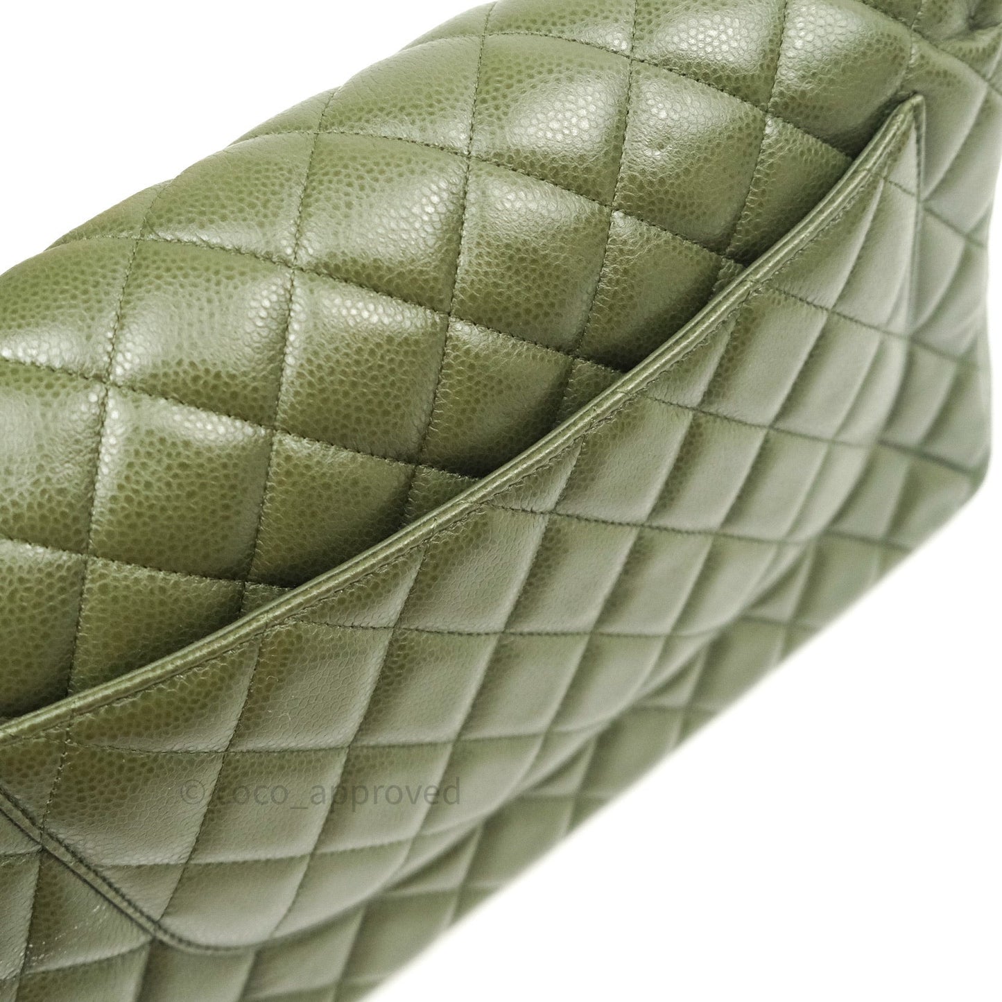 Chanel Classic Jumbo Double Flap Quilted Green Caviar Silver Hardware⁣⁣