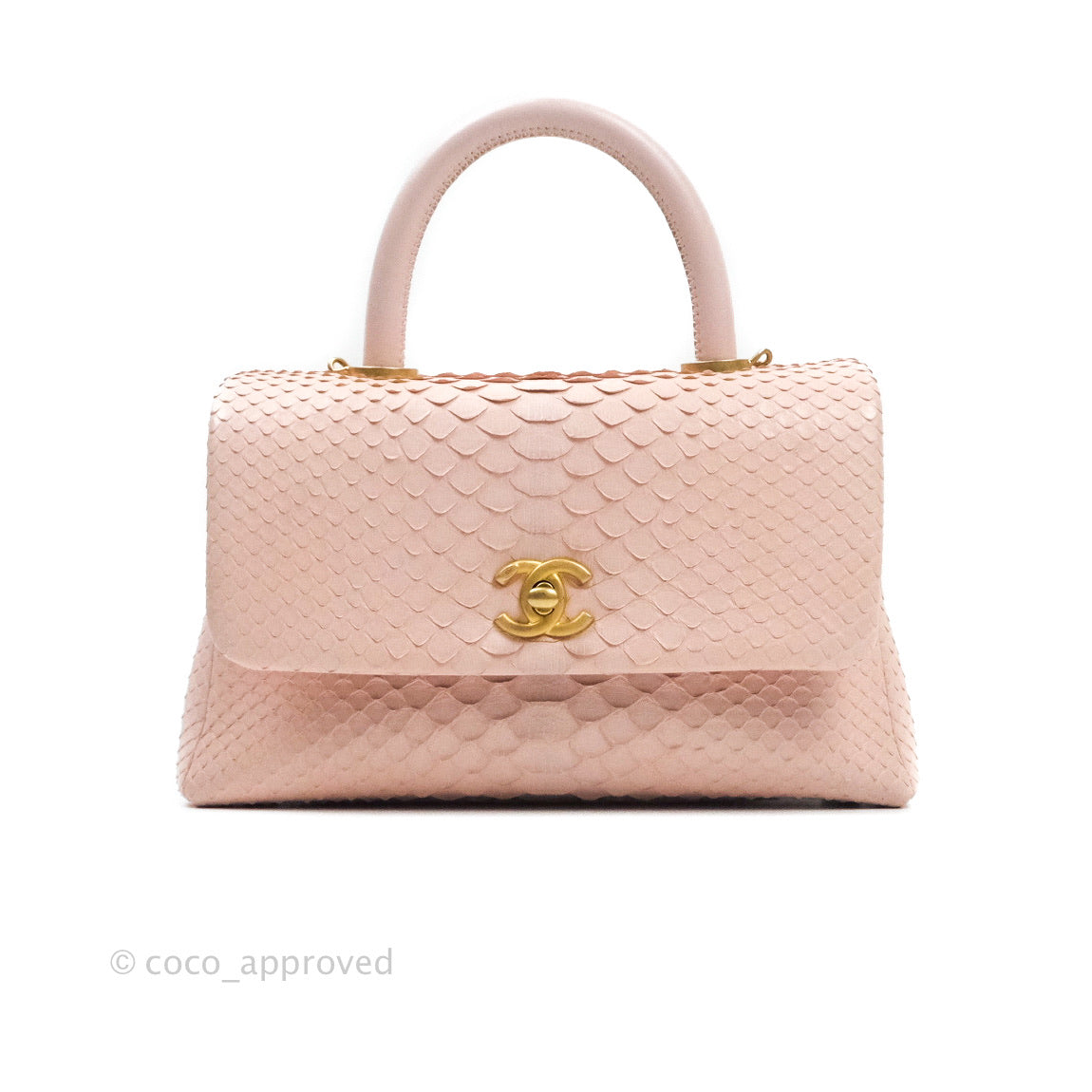 Chanel Quilted Mini Coco Handle Baby Pink Python Gold Hardware