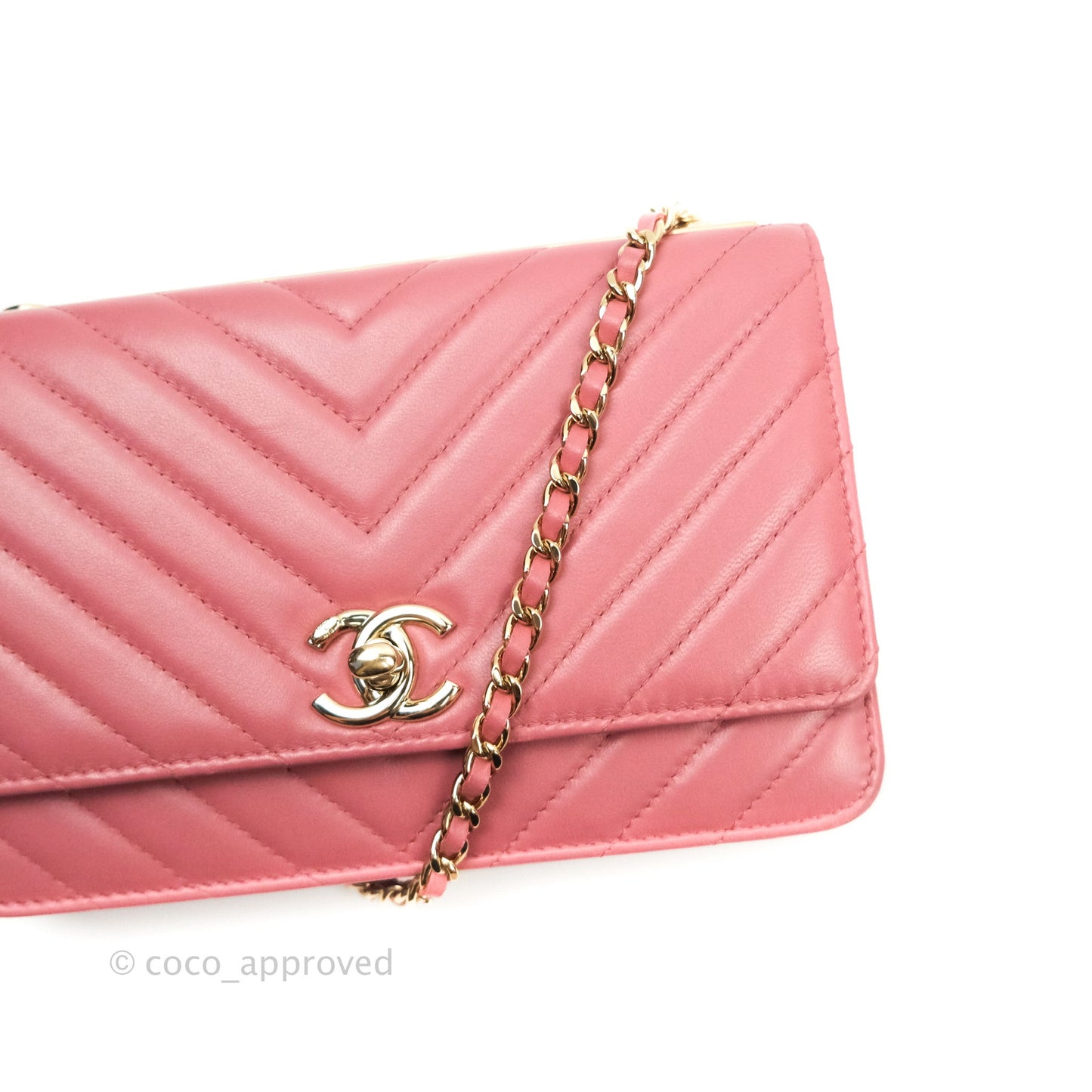 Chanel Trendy CC WOC Wallet on Chain Chevron Pink Lambskin Gold Hardware