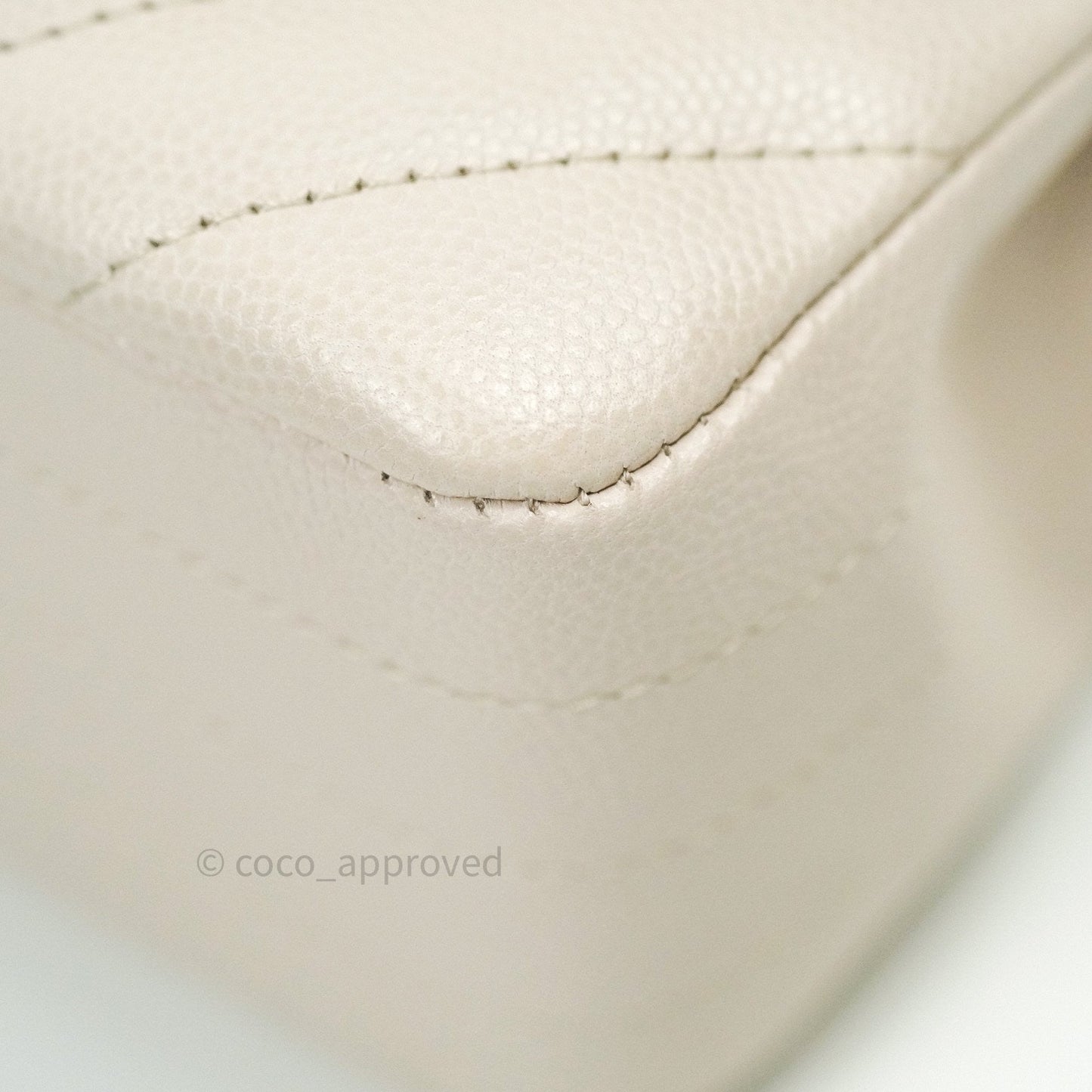 Chanel Classic M/L Medium Double Flap Chevron Ivory Caviar Gold Hardware