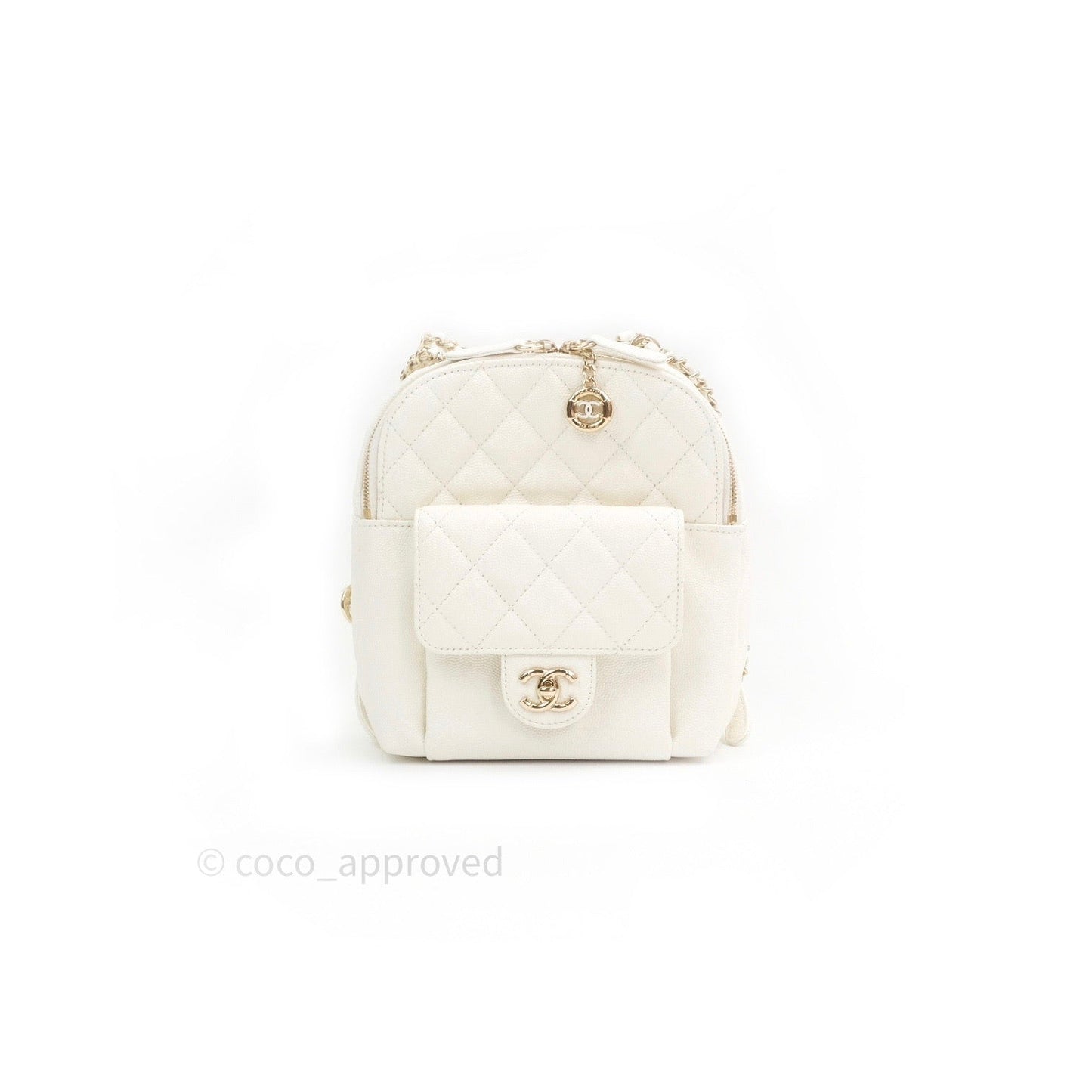 Chanel Quilted Small CC Day Backpack Ivory Caviar Light Gold Hardware