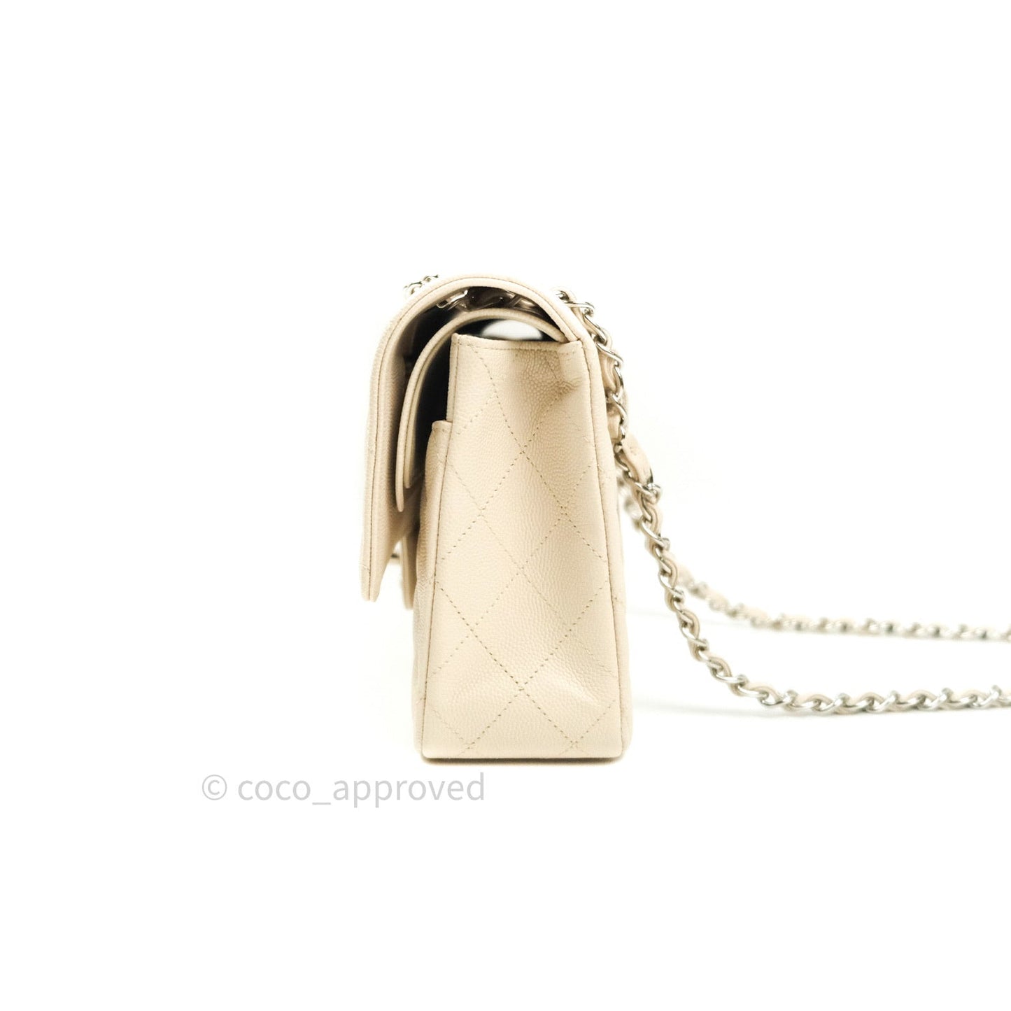 Chanel Classic M/L Medium Double Flap Quilted Ivory Caviar Silver Hardware