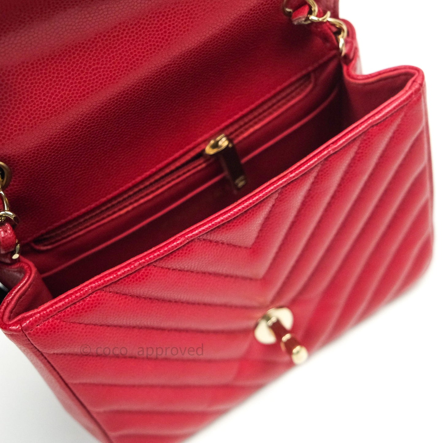 Chanel Mini Square Red Chevron Caviar Gold Hardware
