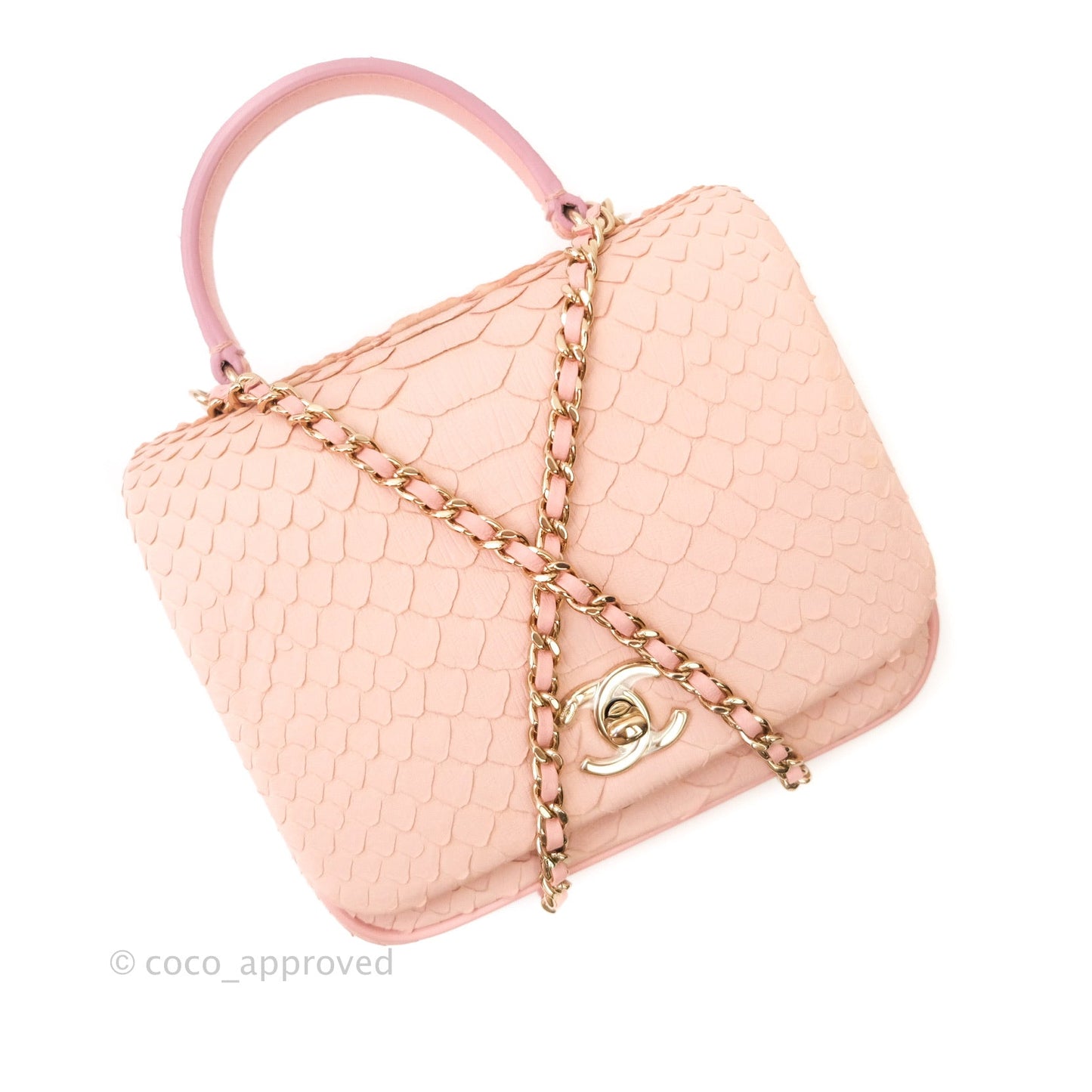 Chanel Small Handle Flap Bag Pink Python Gold Hardware